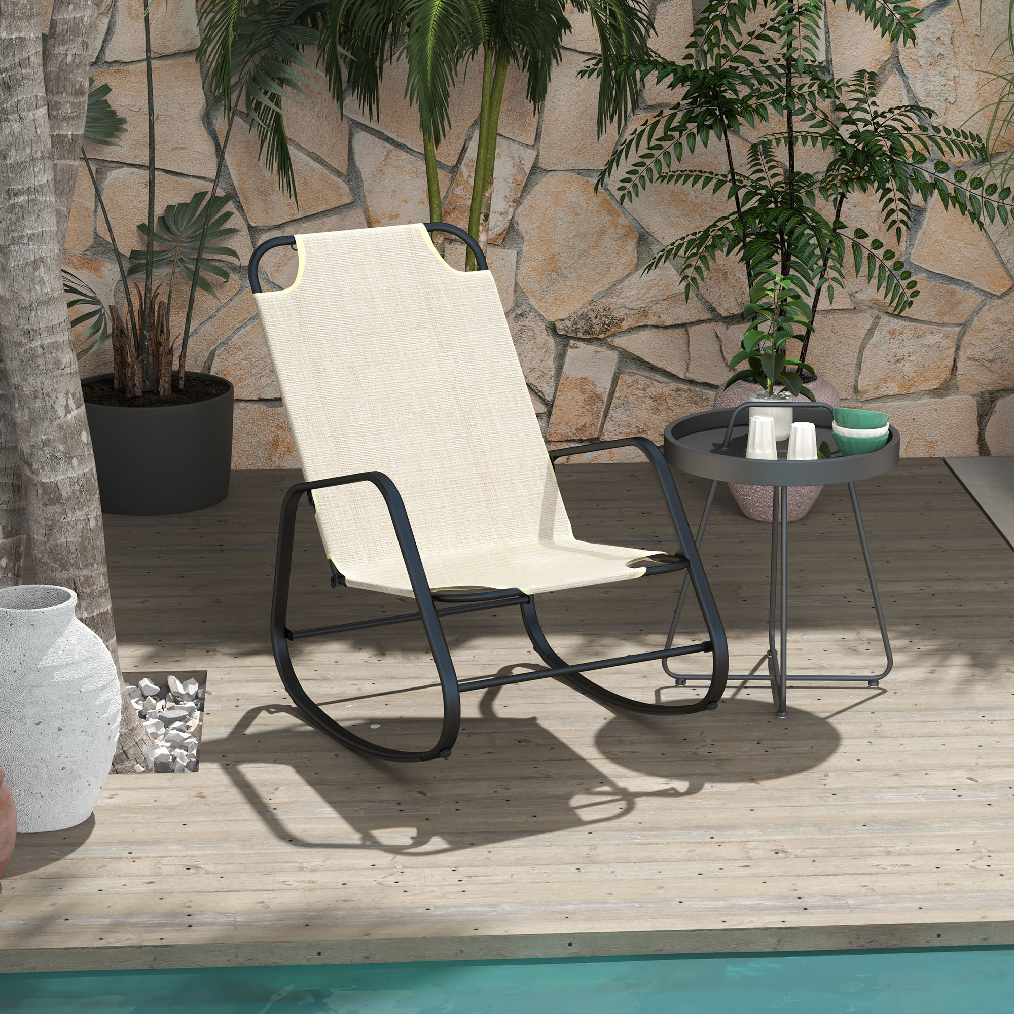 Garden Rocking Chair Outdoor Indoor for Patio, Balcony, Porch, Light Brown