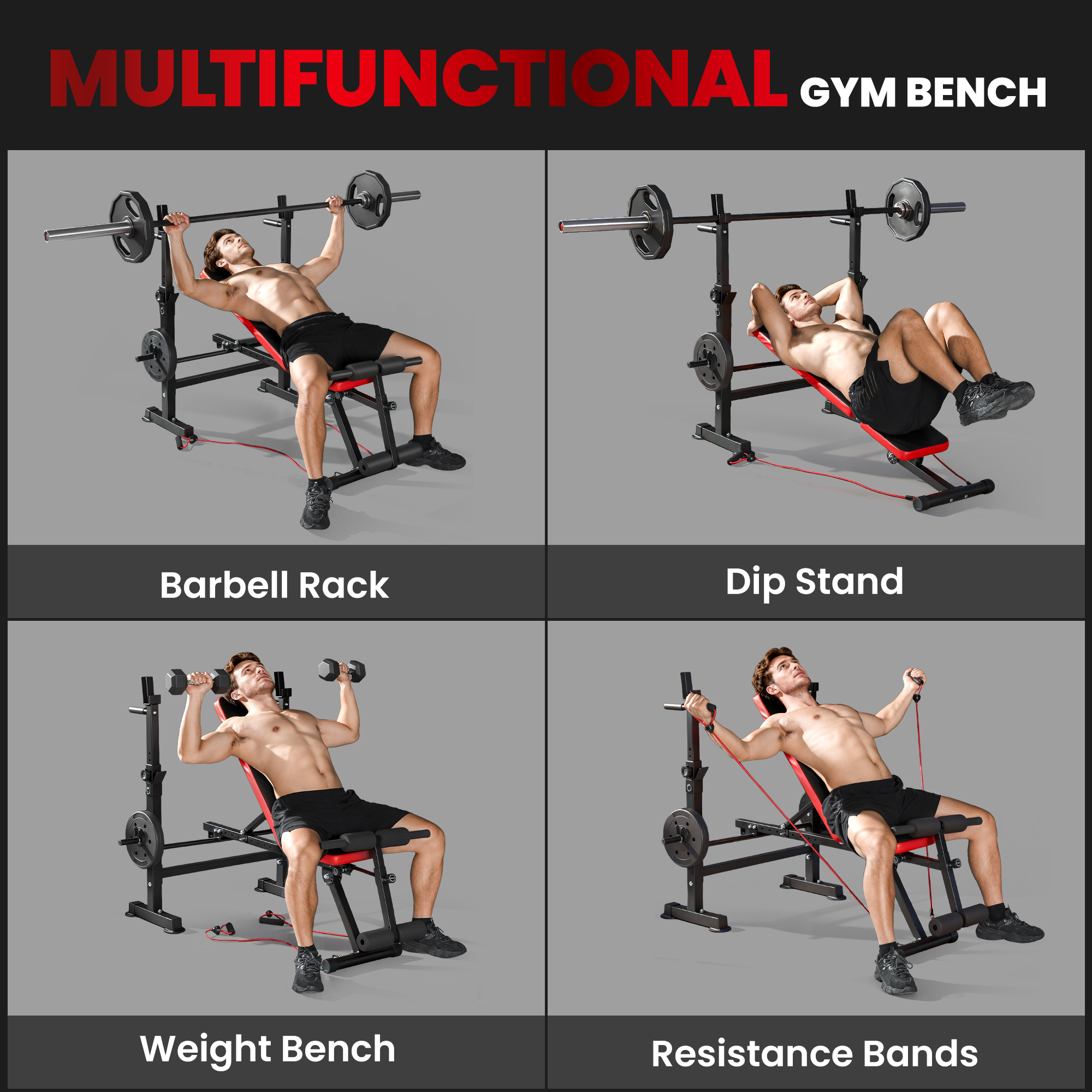 SPORTNOW Adjustable Weight Bench With Squat Rack And Dip Stand — image 2