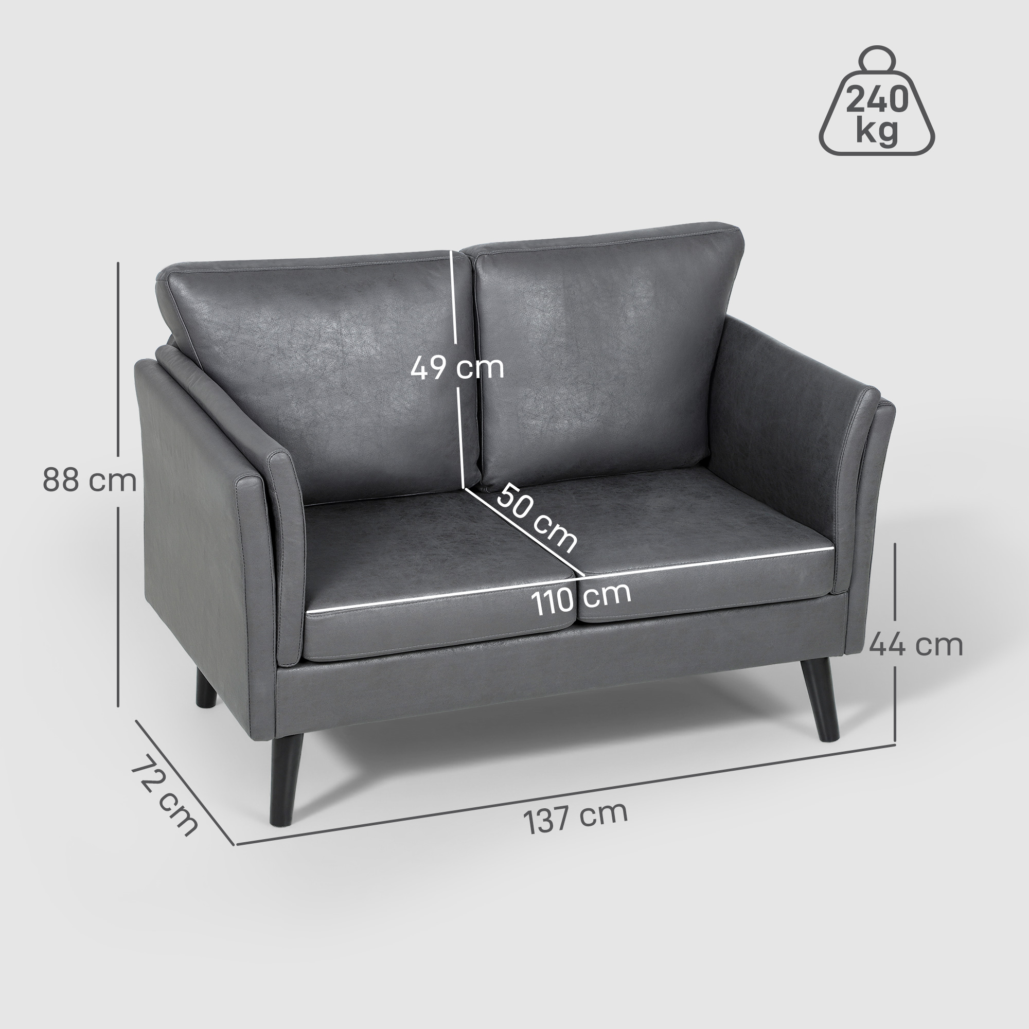 Two-Seater Leathaire Sofa - Grey — image 4