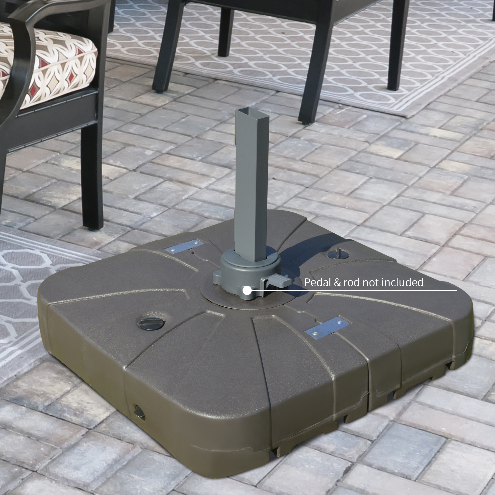 Square Cantilever Patio Umbrella Base with 4 Wheels for Easy Moving, Heavy Duty Umbrella Stand Weight, 330 lb Capacity Sand or 286 lb Capacity Water, Coffee