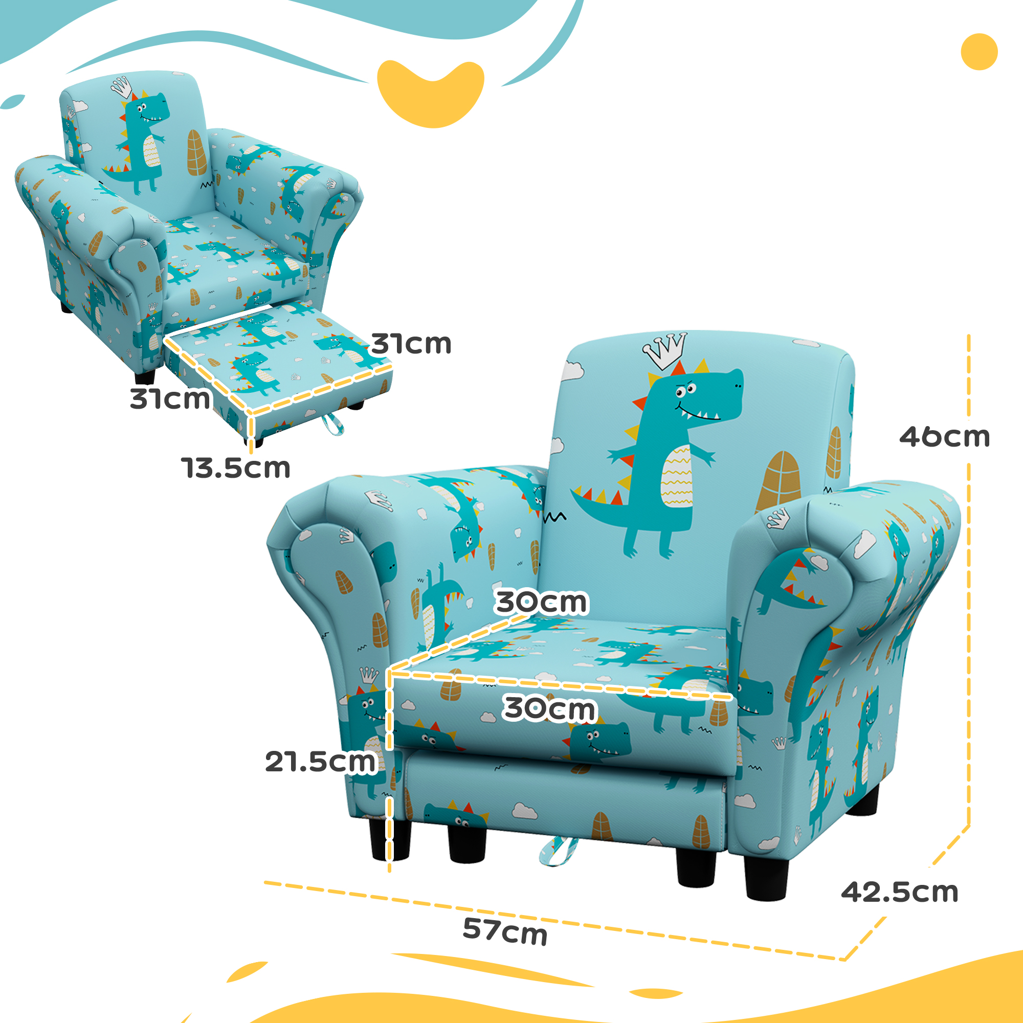 2 Piece Kids Sofa Set With Dinosaur Design, Wooden Frame, For 1.5-3 Years Old — image 4