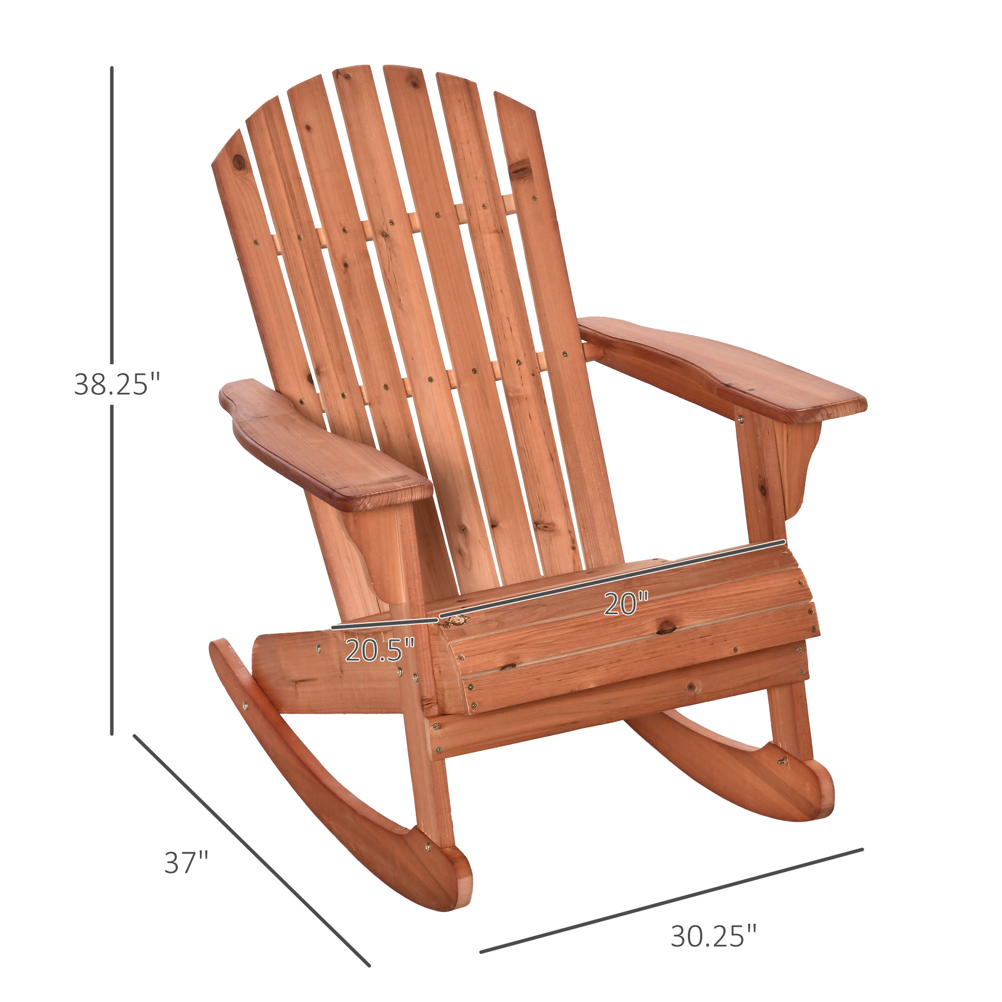  Adirondack Rocking Chair, with Slatted Wooden Design, Fanned Back, Ergonomic Armrests, & Classic Rustic Style, For Porch, Patio, Backyard, Teak