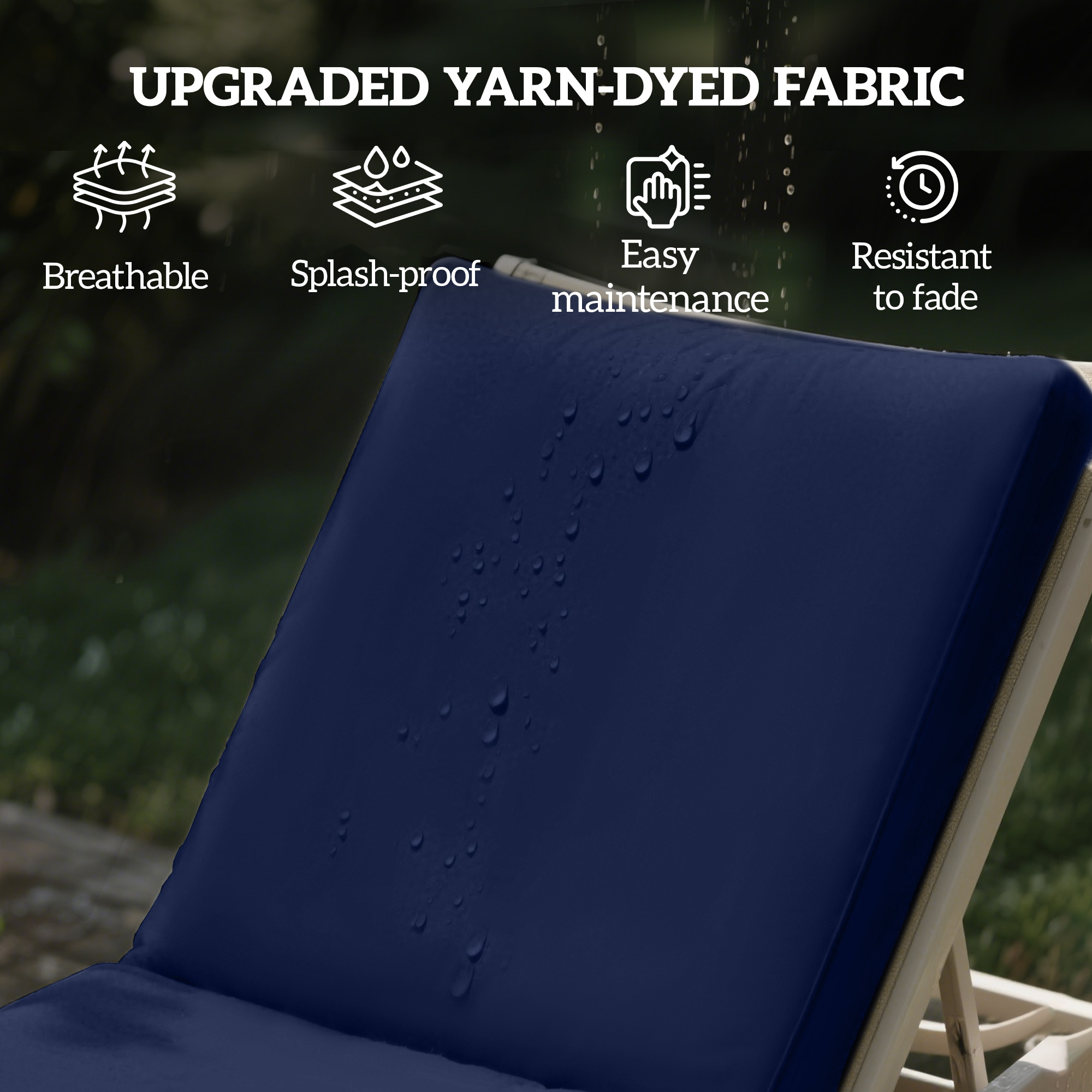 2-Piece Patio Chair Cushions with Backrests, Replacement Cushions for Outdoor Lounge Chair, Navy - Image 3