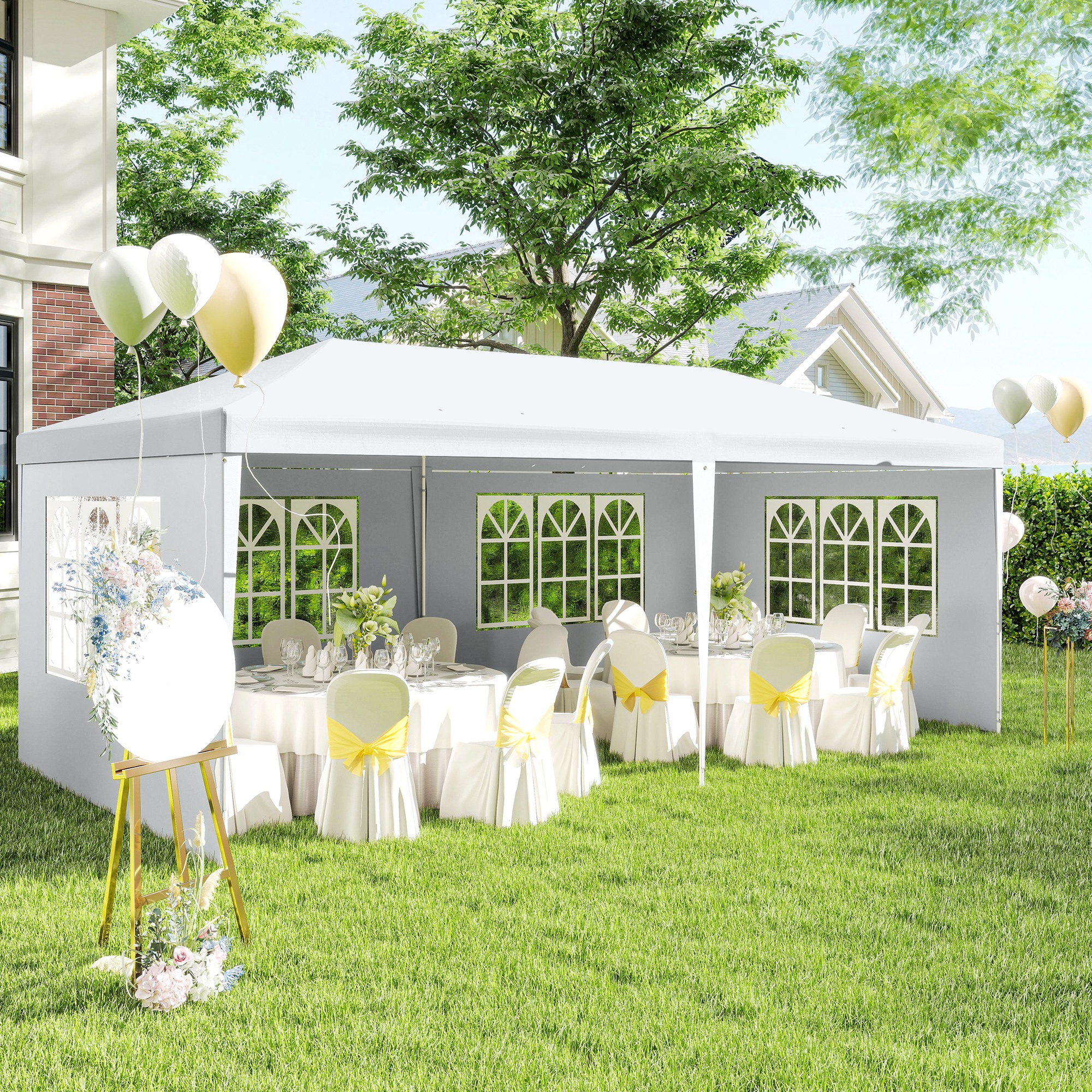 Large 20 x 10 Gazebo Canopy Party Tent with 4 Removable Window Side Walls, Outdoor Events - White