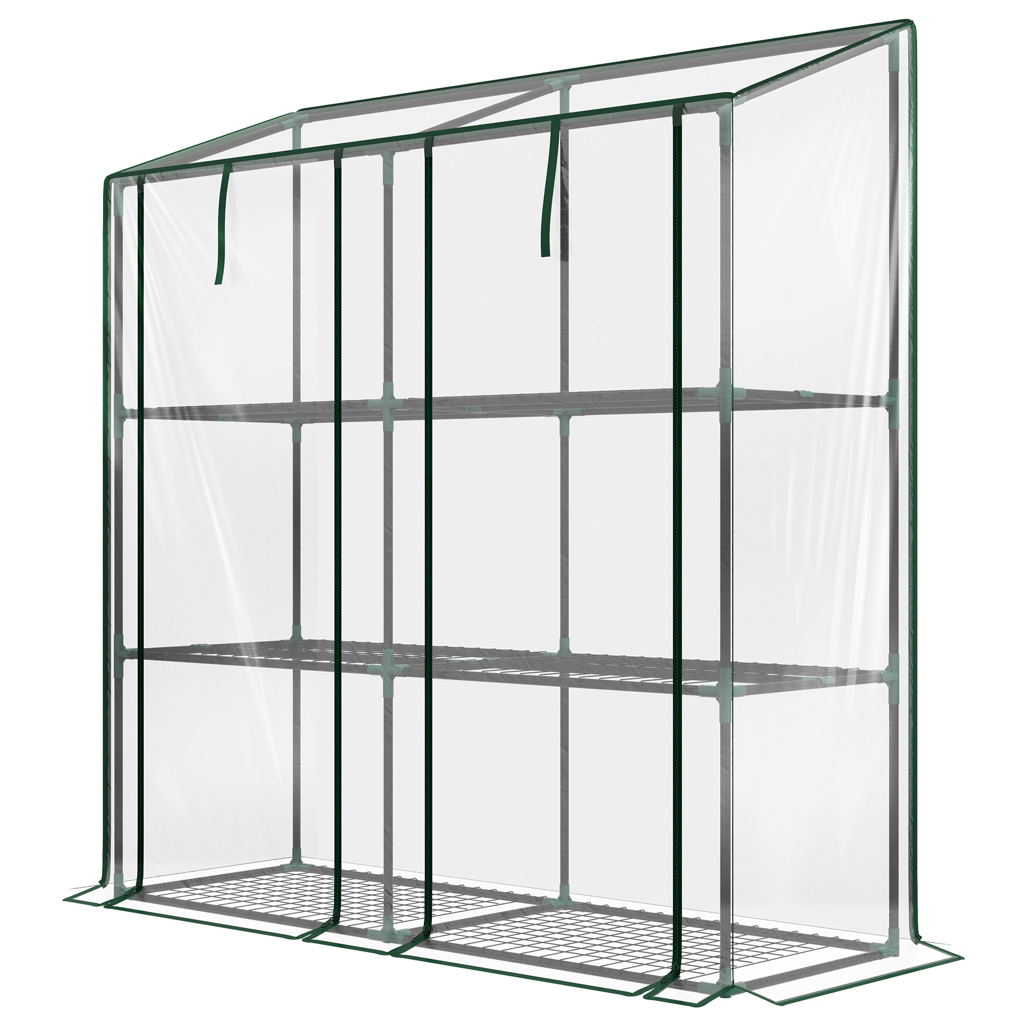 Lean-to Greenhouse, Portable Greenhouse with 3 Tier Shelves, 2 Roll-Up Zippered Doors, 56.3" x 18.1" x…