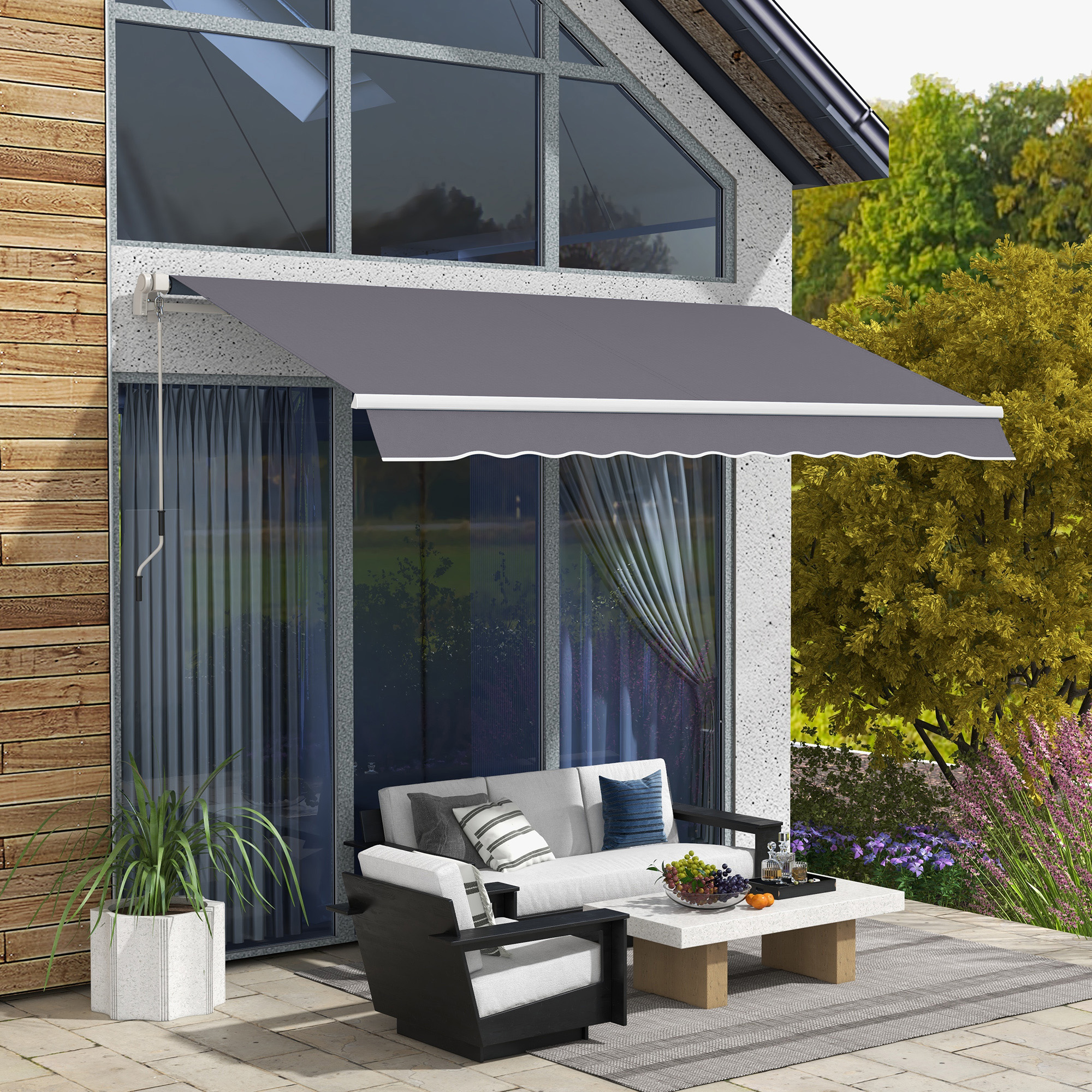 12′ x 10′ Manual Retractable Awning Outdoor Sunshade Shelter with Adjustable & Versatile Design
