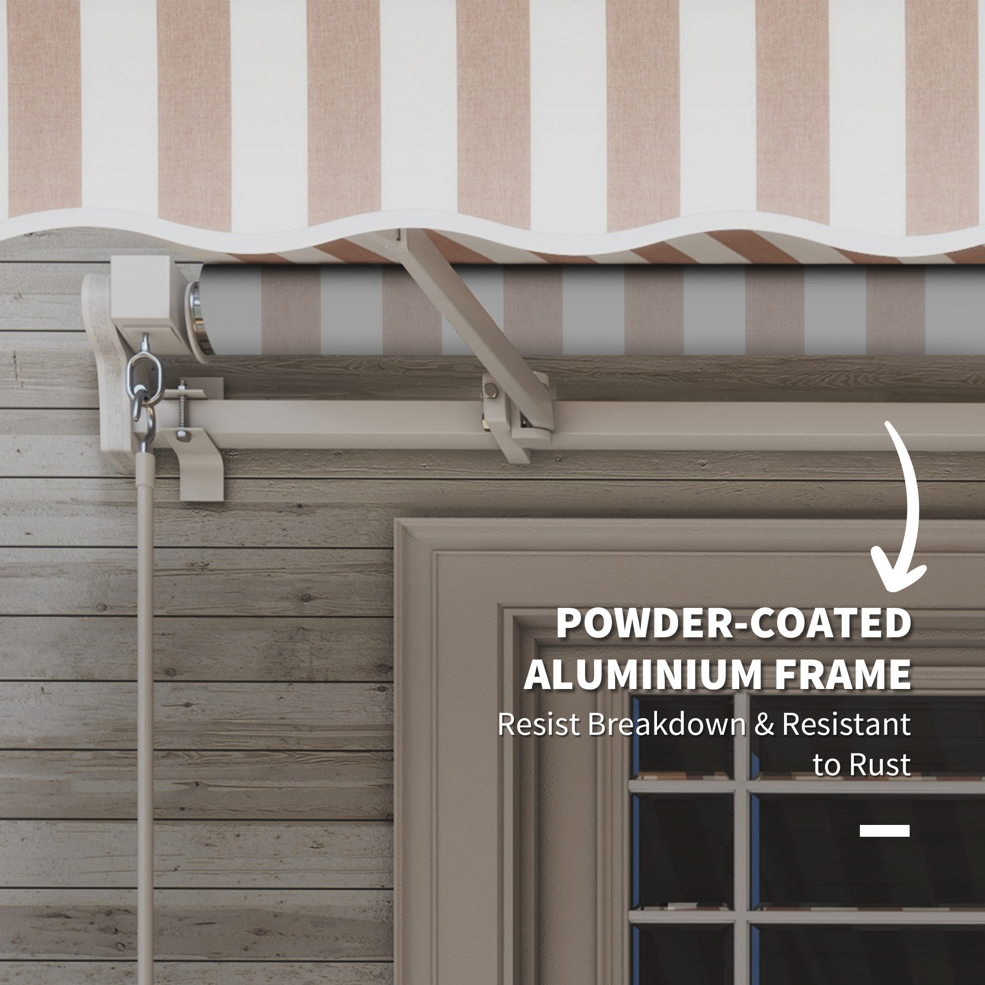 12′ x 10′ Retractable Awning Patio Awnings Sun Shade Shelter with Manual Crank Handle, 280g/m² UV & Water-Resistant Fabric and Aluminum Frame for Deck, Balcony, Yard, Beige and White