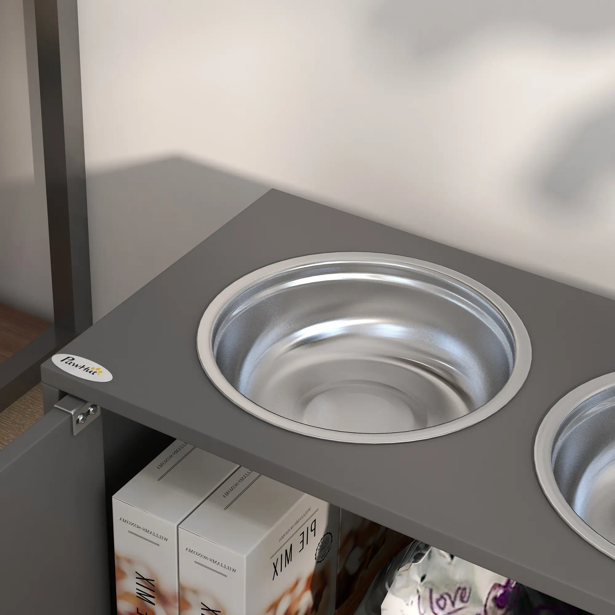 Elevated Dog Bowls with Storage Cabinet Containing Large 44L Capacity, Gray