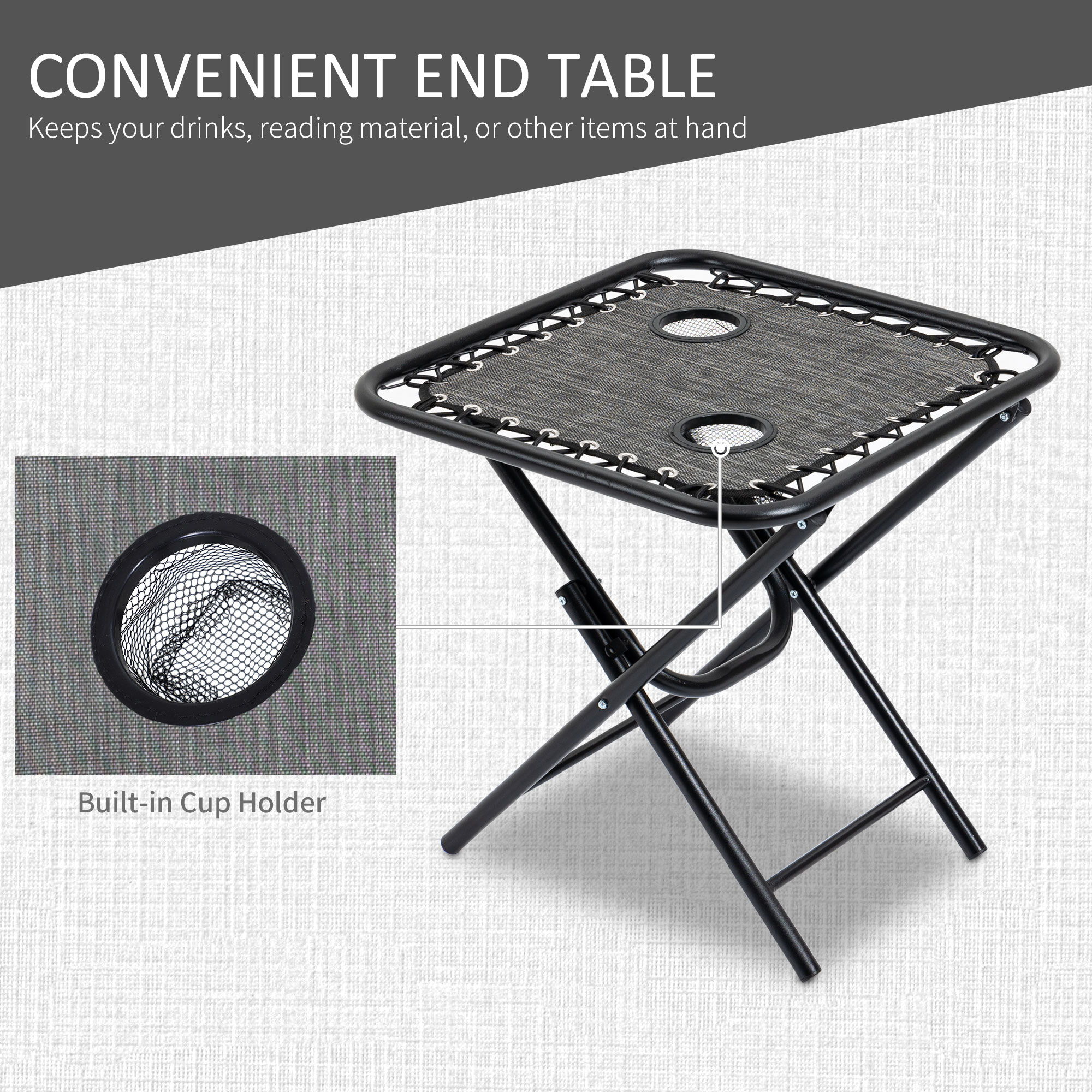  Zero Gravity Chair Set with Side Table, Folding Reclining Chair with Cupholders & Pillows, Adjustable Lounge Chairs for Pool, Backyard, Lawn, Beach, Gray