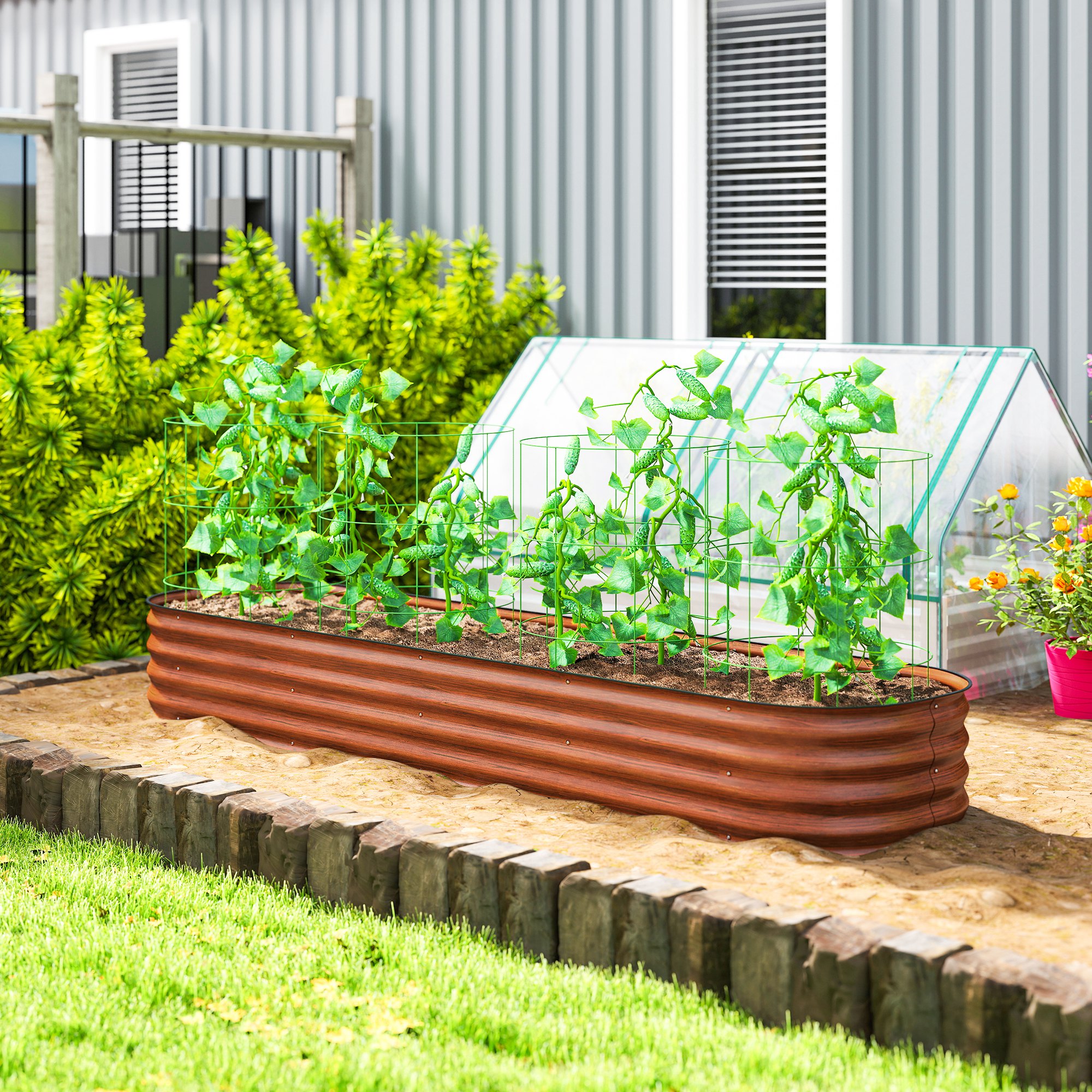 7.9 x 2 x 1 Galvanized Raised Garden Bed Kit, Metal Planter Box with Safety Edging, Brown