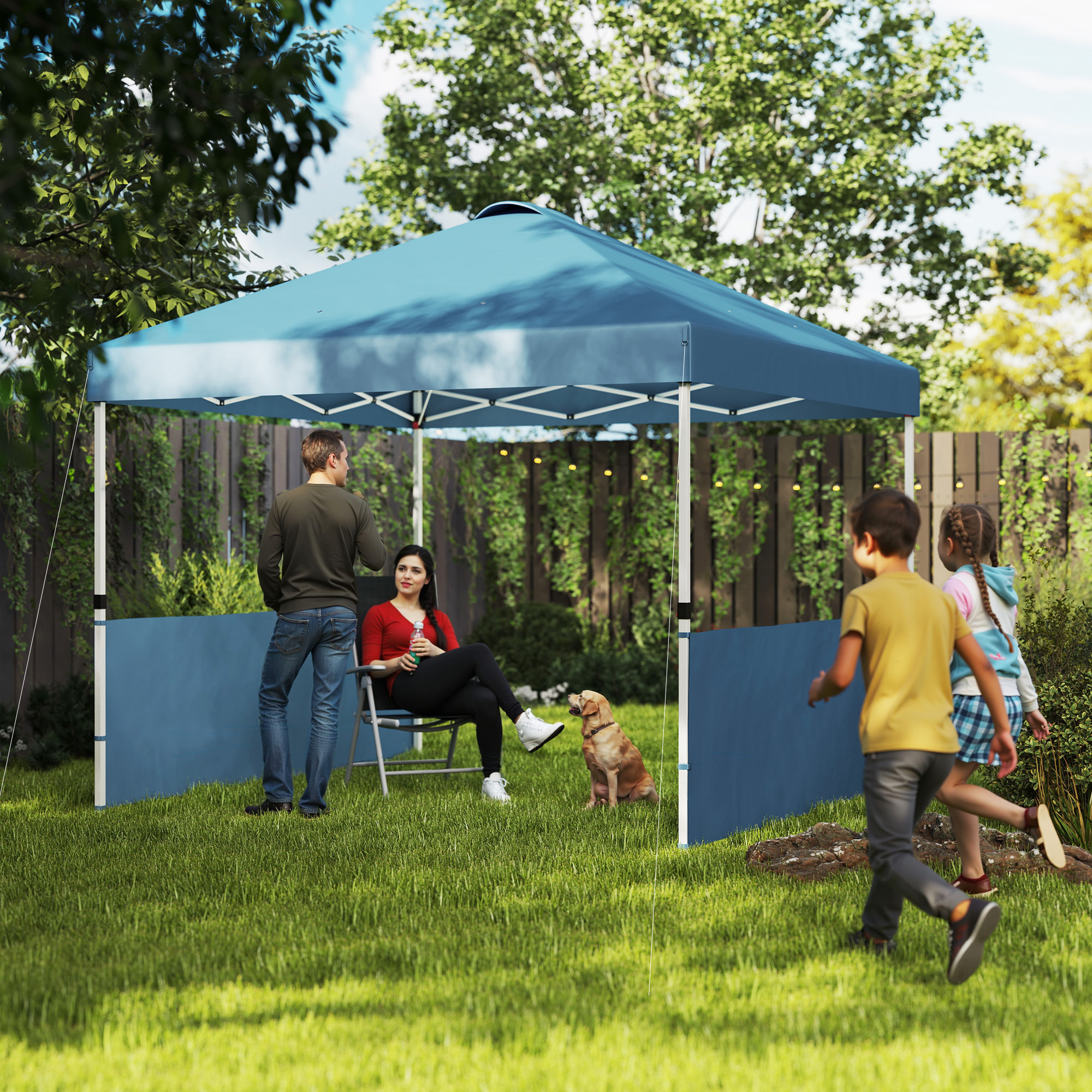 10 x 10 Pop Up Canopy Tent with 2 Half Sidewalls, UV50+ Instant Sun Shelter with Wheeled Carry Bag, Sea Blue