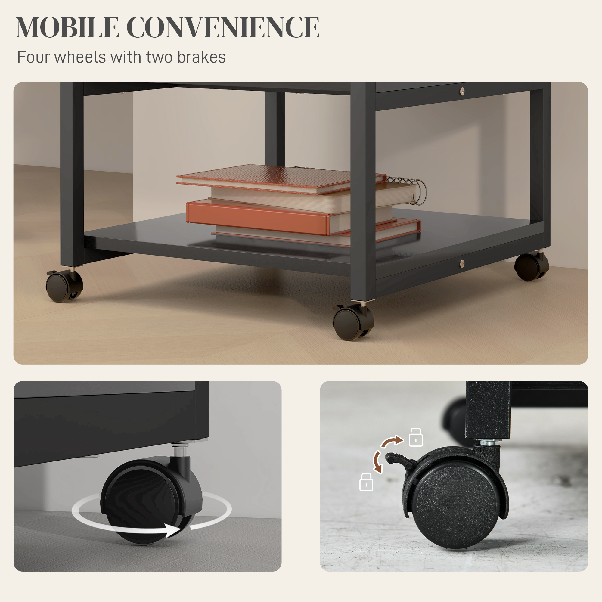Three-Tier Steel Printer Stand, With Wheels - Black — image 5