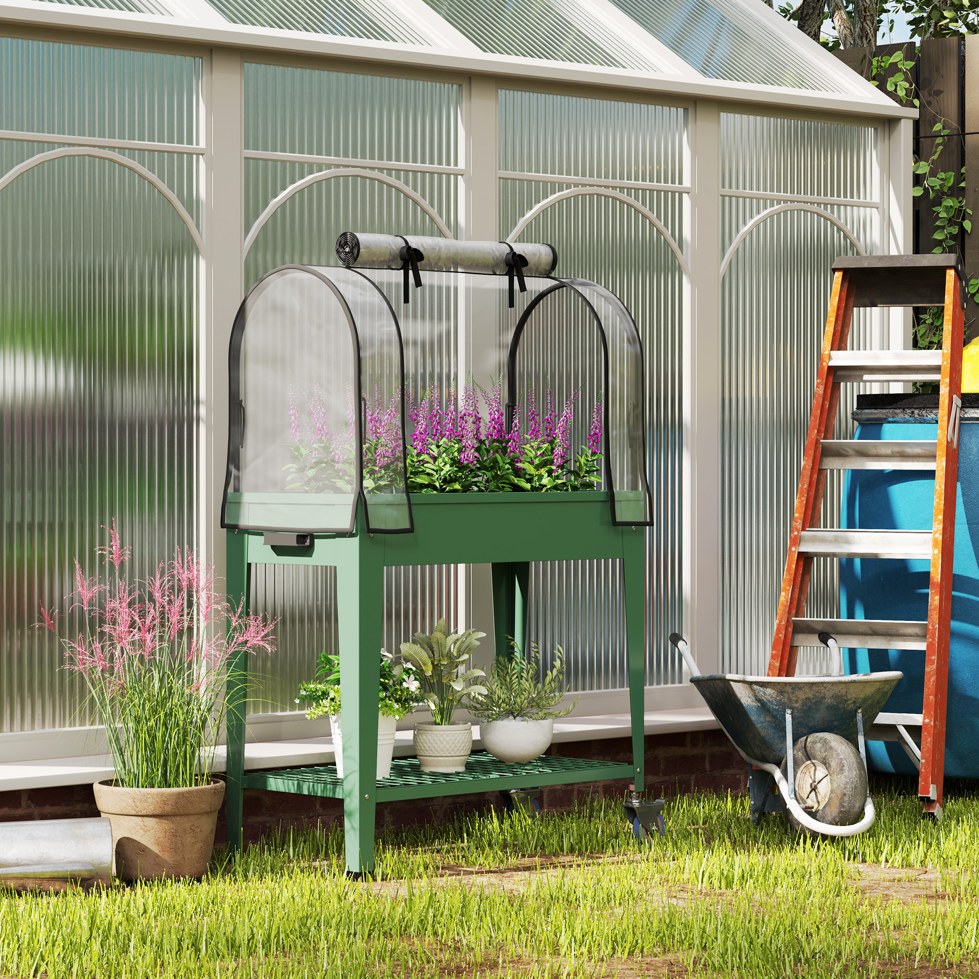 Raised Planter With Greenhouse Cover, Mobile Elevated Garden Bed Wheels — image 3
