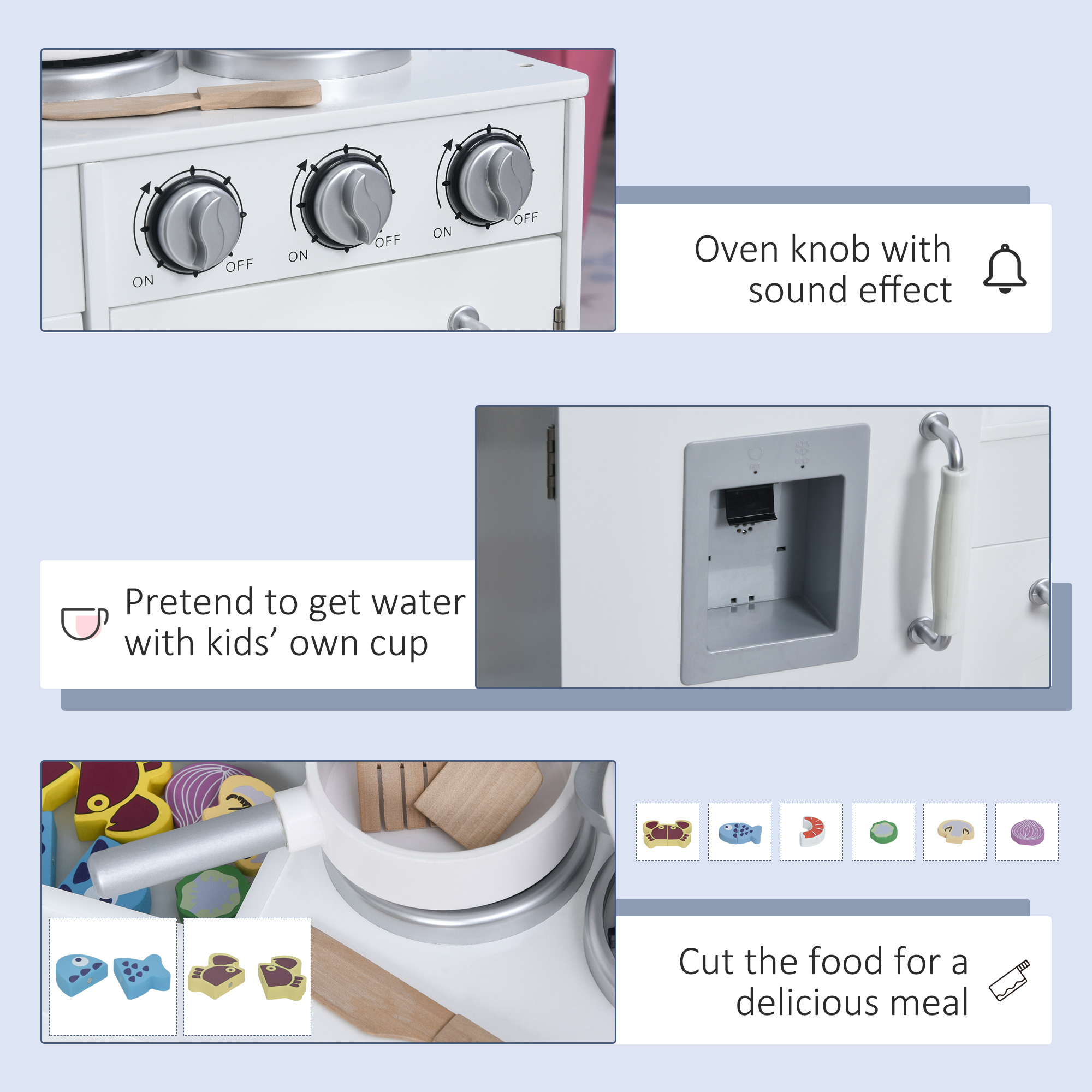 Kids Kitchen Playset with Telephone, Wooden Kitchenette for kids with Cookware, Storage Cabinet, Water Dispenser, Blackboard, Toddler Pretend Play Kitchen with Cooking Accessories for Aged 3+