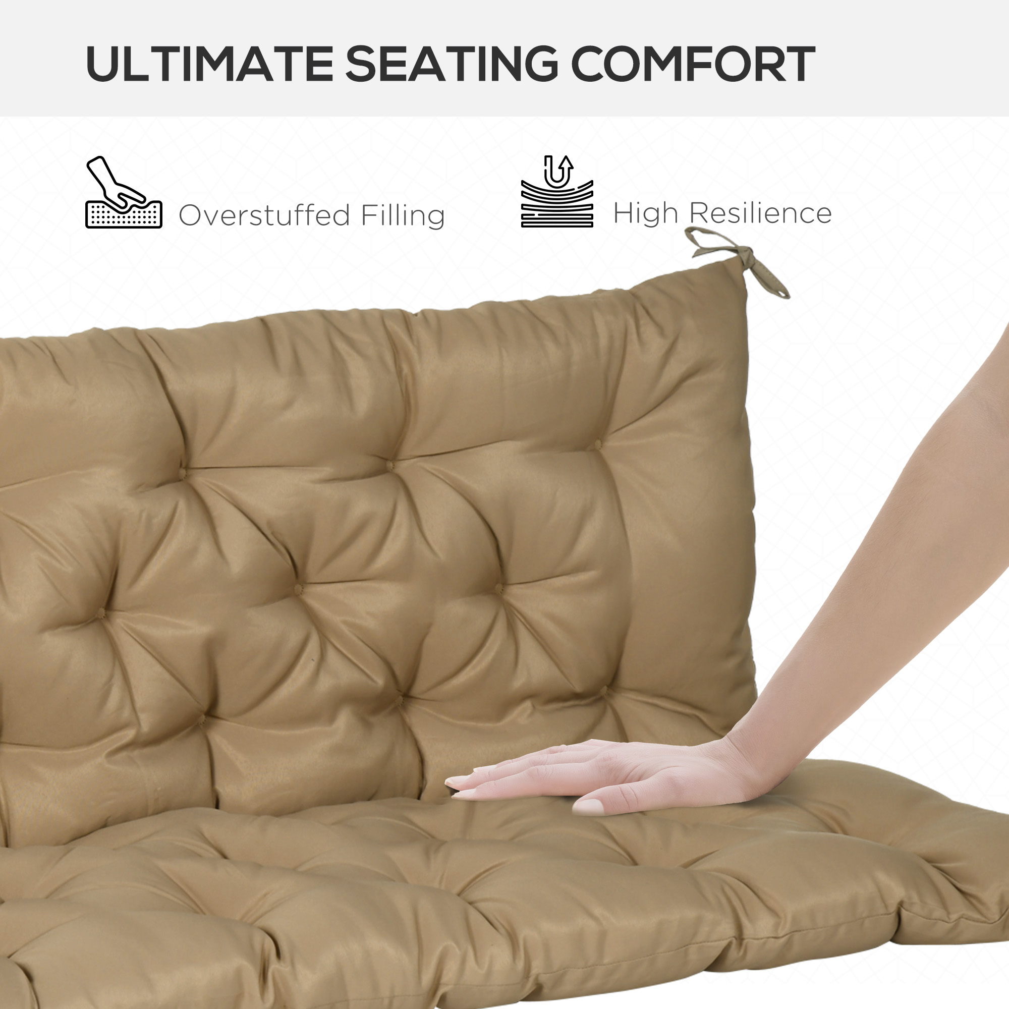 59" x 38" Tufted Bench Cushion for Outdoor Furniture, 3-Seater Replacement for Swing Chair, Patio Sofa/Couch, Khaki - Image 4