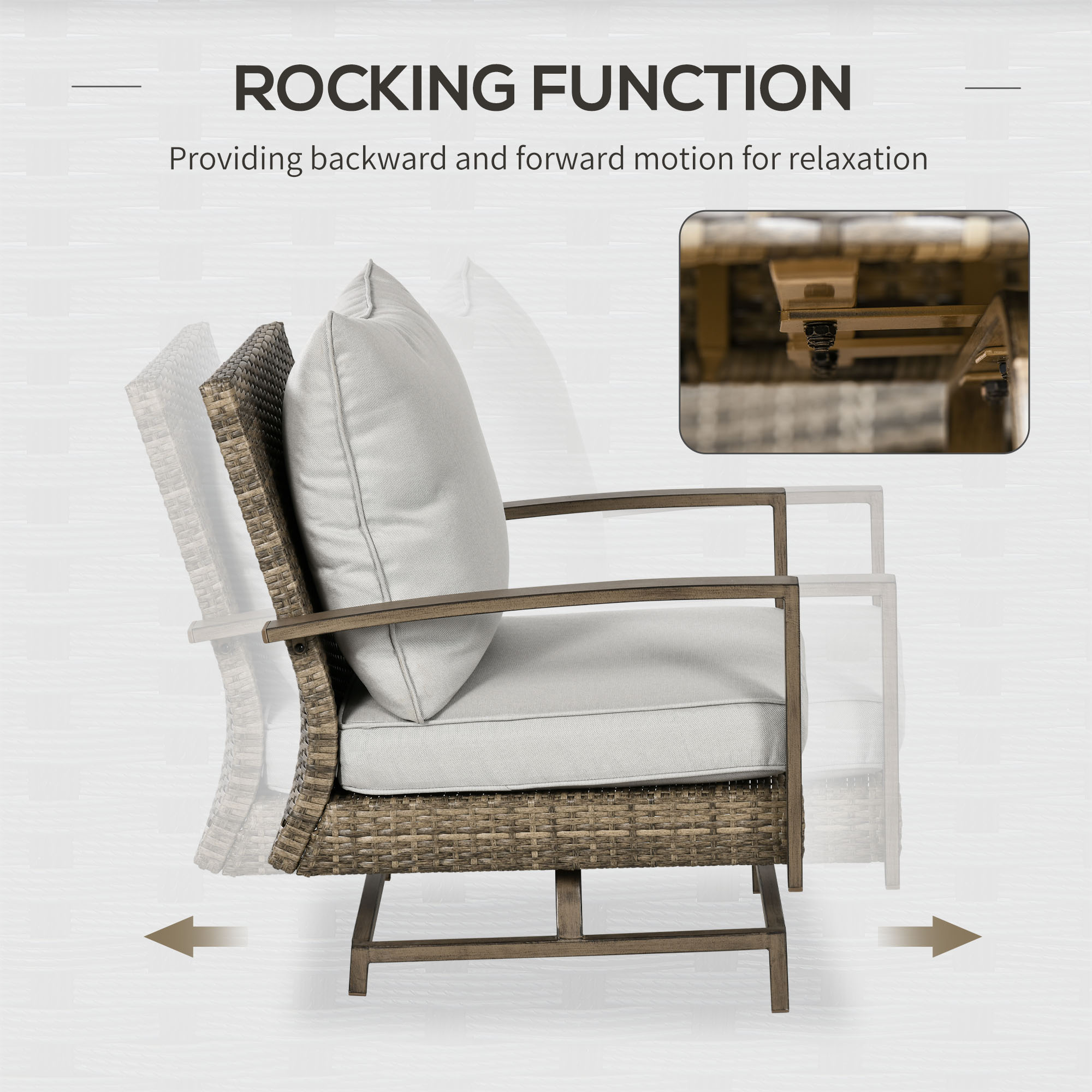 4 Piece Wicker Patio Furniture Set with 2 Rocking Chairs, Loveseat Sofa, Outdoor PE Rattan Conversation Set with Cushions, Aluminum Table for Porch, Poolside, Light Gray