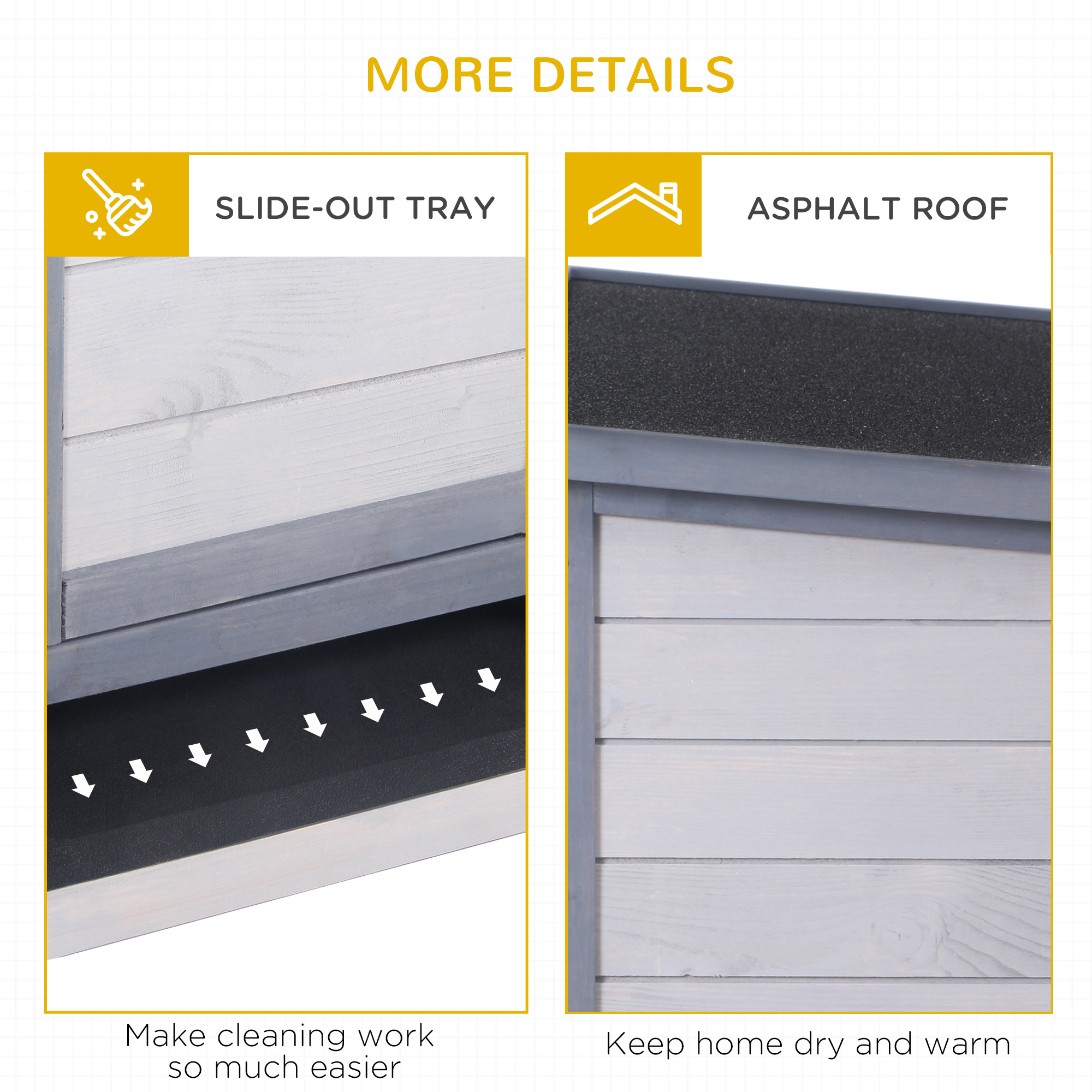  Wooden Rabbit Hutch Bunny Hutch Cage Guinea Pig with Waterproof Roof, No Leak Tray and Feeding Trough, for Rabbits, Chickens, Ducks, Indoor/Outdoor, Gray