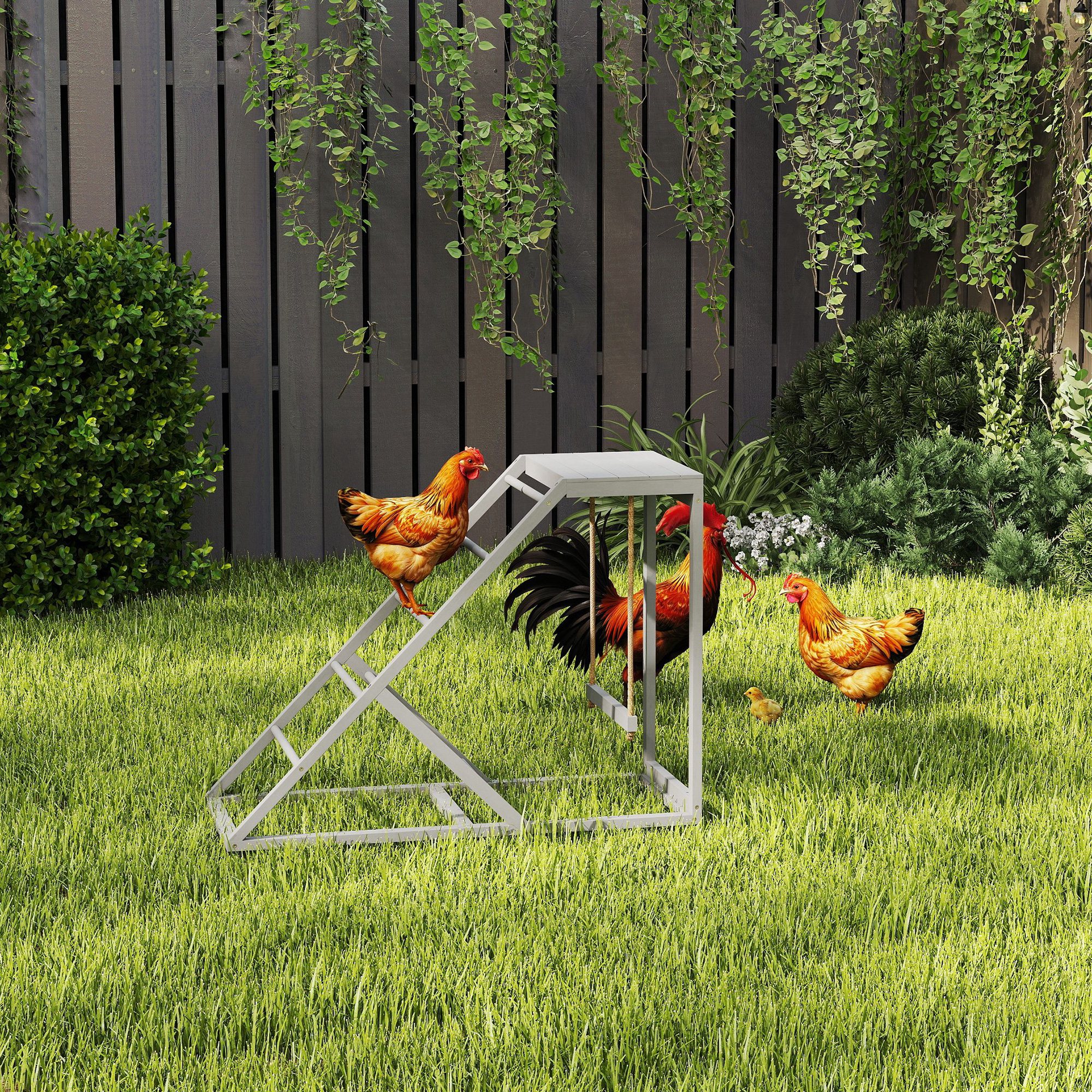  Chicken Activity Play for Healthy & Happy Animals, Swing Set with Chicken Perches & Hen Ladder, Chicken Coop Toy, Gray