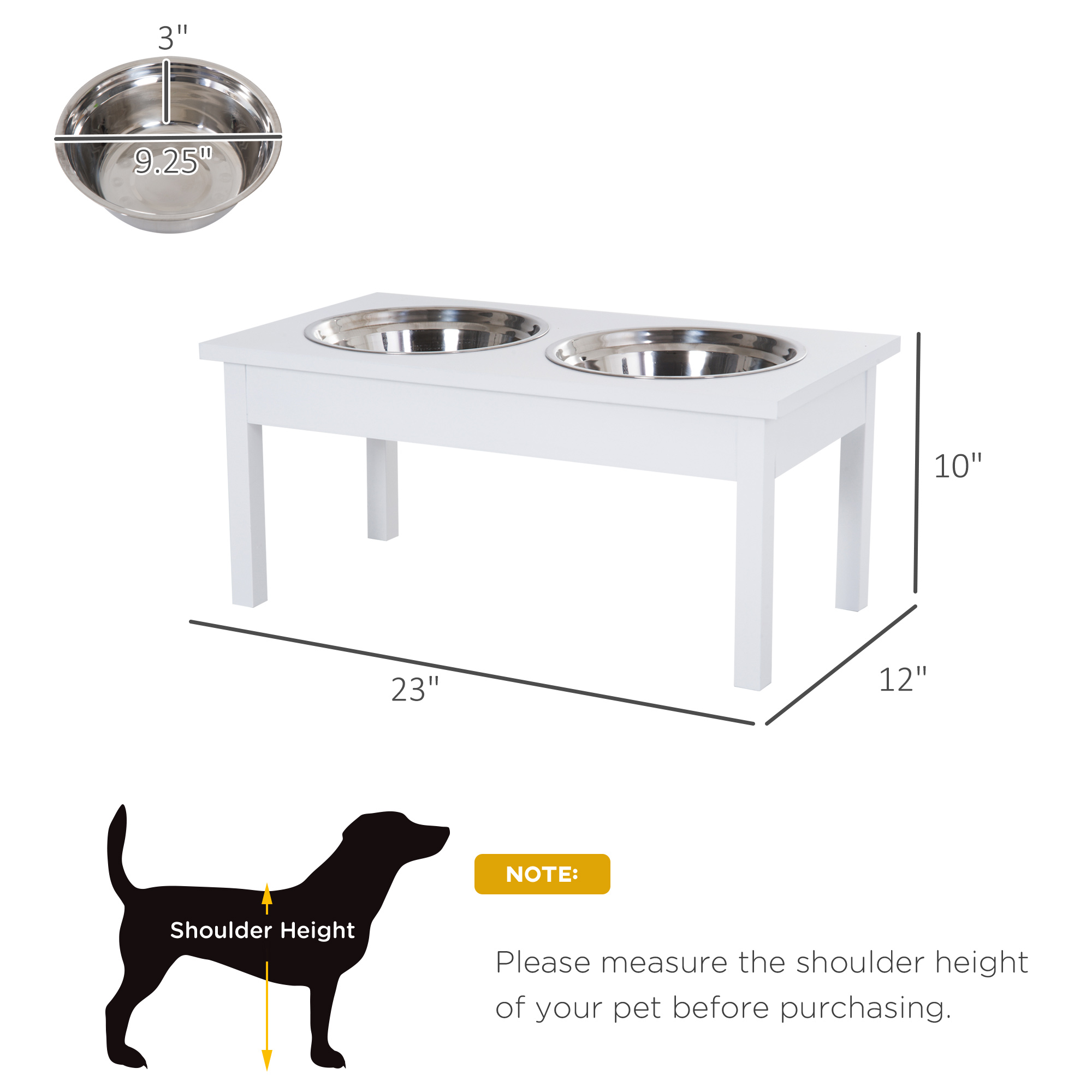  23" Wooden Heavy Duty Dog Food Bowls Pet Elevated Feeding Station -White
