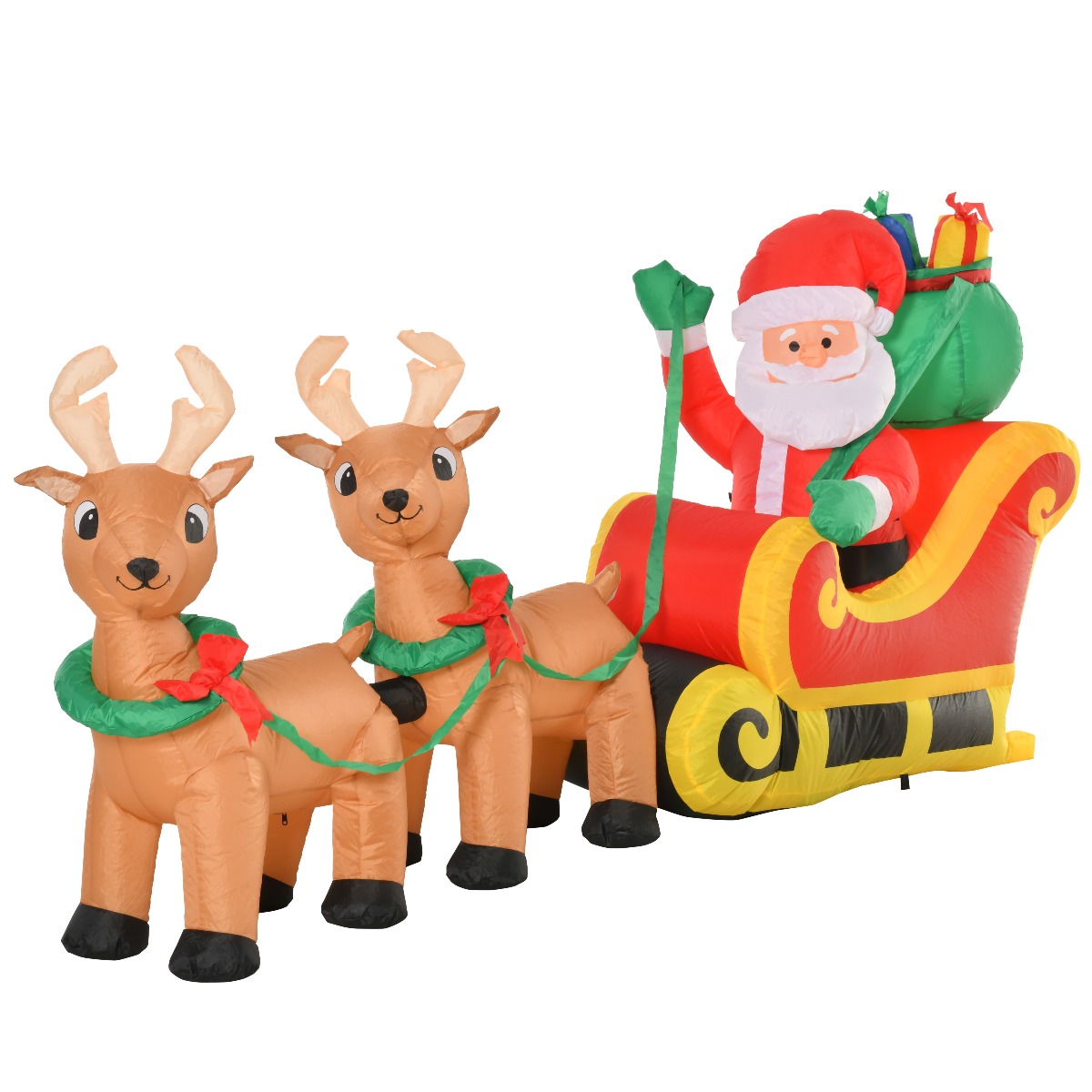  8ft Long Christmas Inflatable Santa Claus with Sleigh and Reindeer, Outdoor Blow-Up Yard Decoration with LED Lights Display image 16
