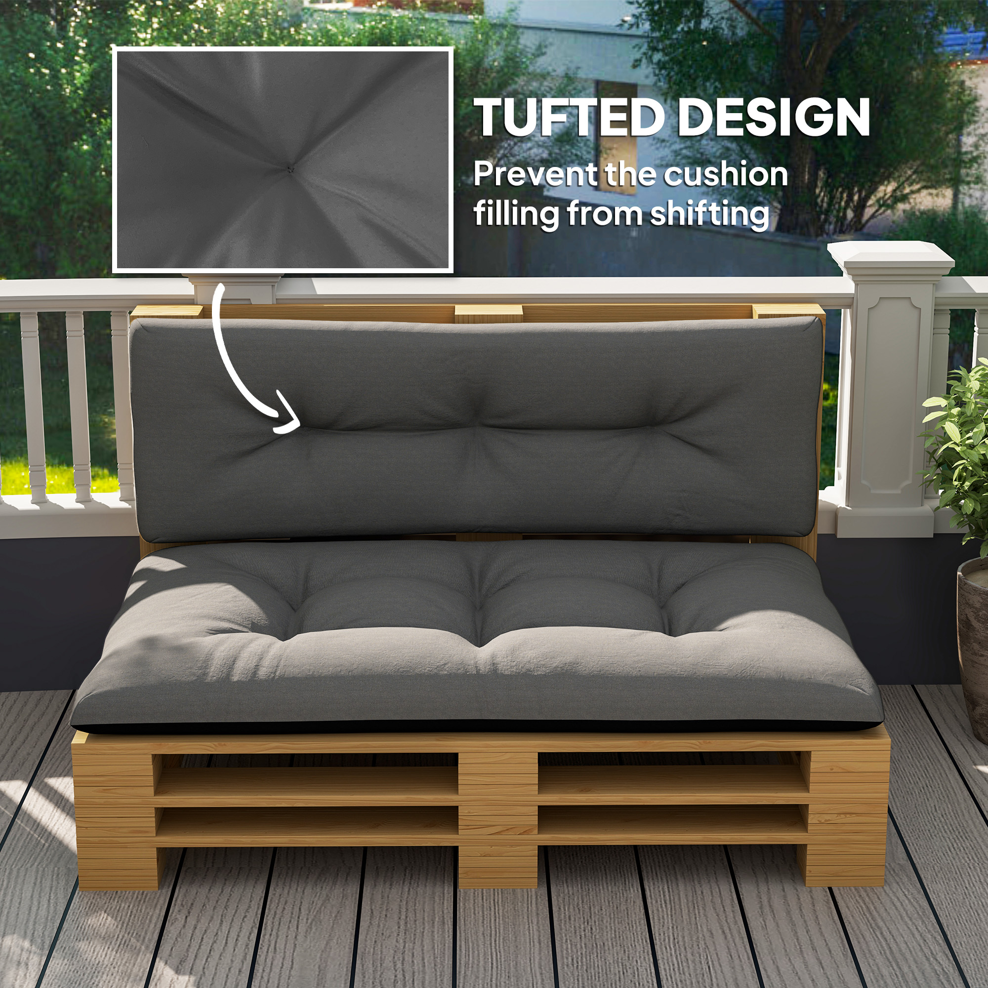 2 Seater Pallet Cushions Outdoor 3.9" Thick Replacement Cushions - Tufted Design for Garden, Patio, Black - Image 6