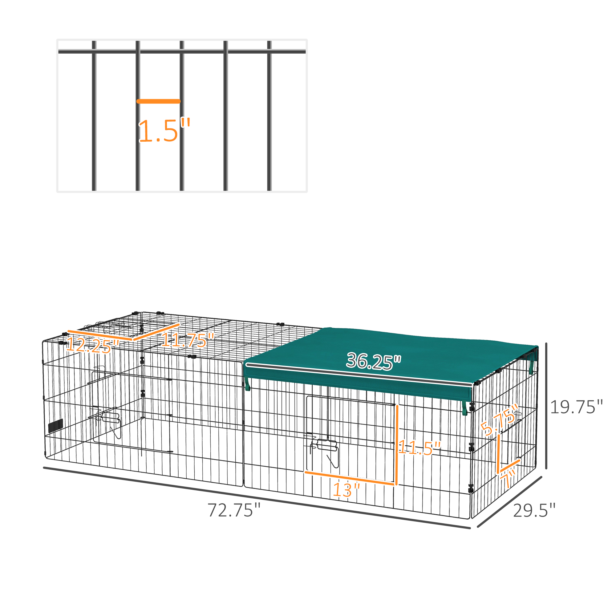  73" Small Animal Playpen with with Roof for Rabbits, Chicken, Chinchillas for Indoor/Outdoor Use, Green