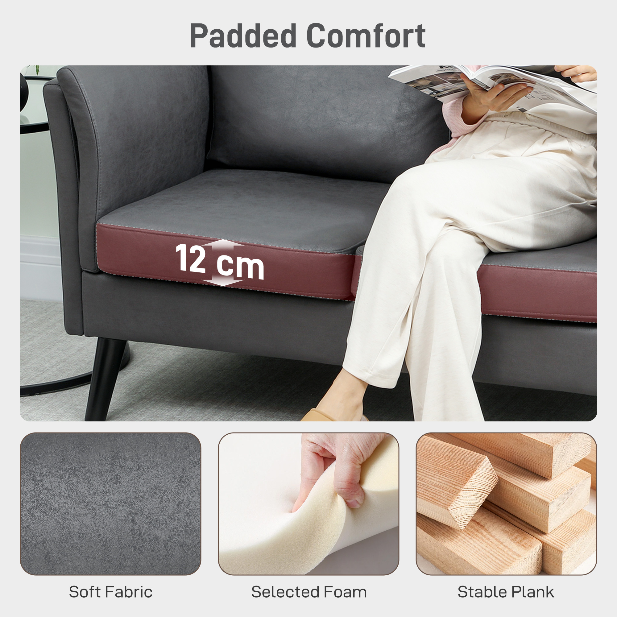 Two-Seater Leathaire Sofa - Grey — image 5