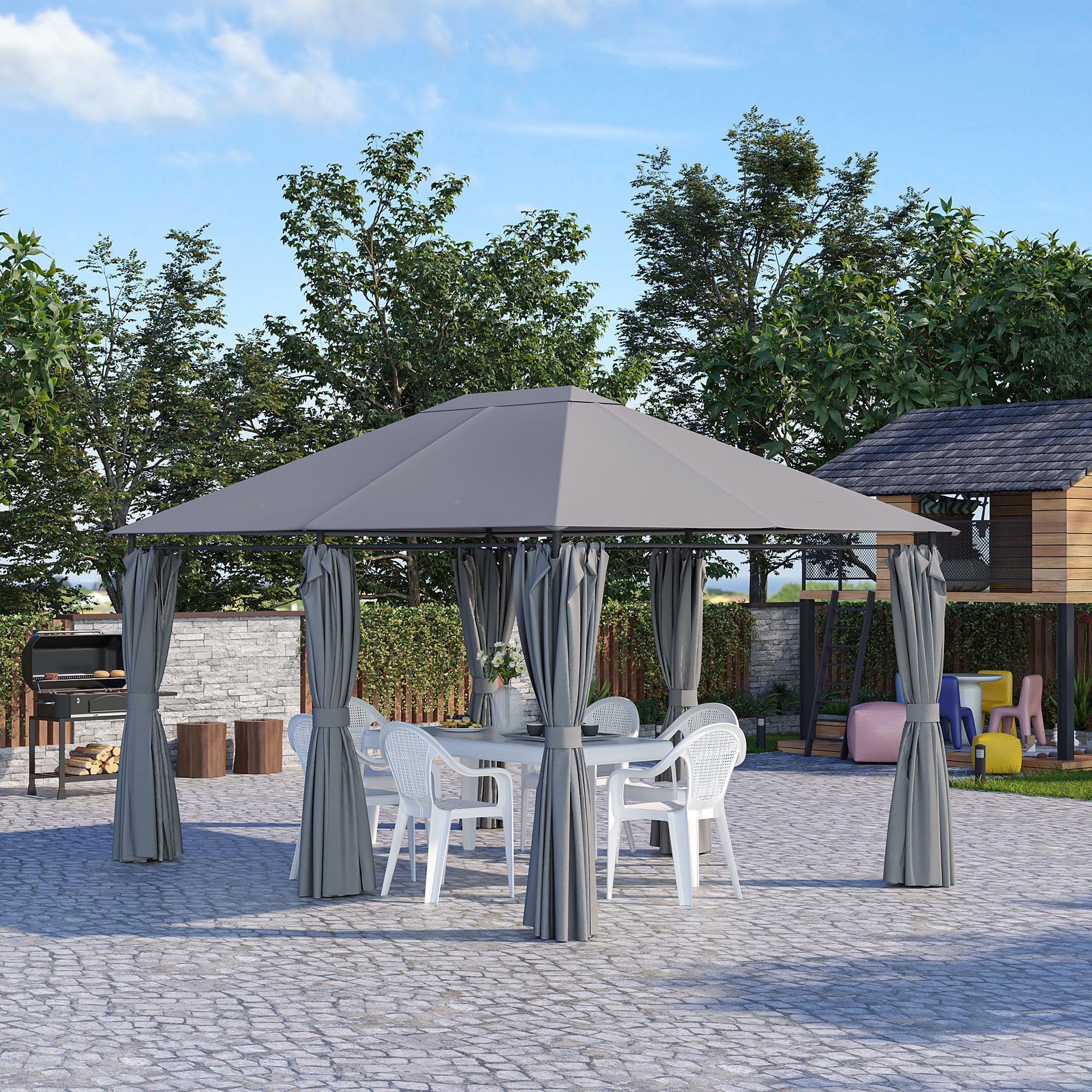 10 x 13 Outdoor Patio Gazebo, Canopy Shelter with 6 Removable Sidewalls & Steel Frame for Garden, Lawn, Backyard & Deck, Gray