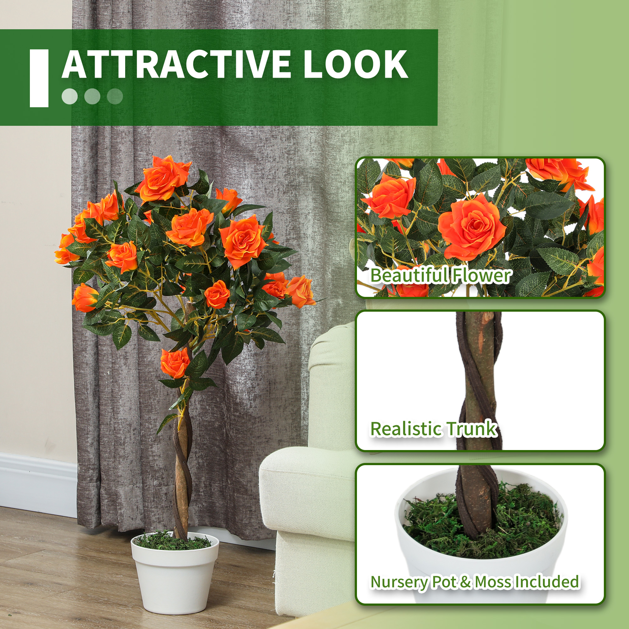 Set Of 2 Artificial Plants White Rose Floral In Pot, Fake For Home Indoor — image 4