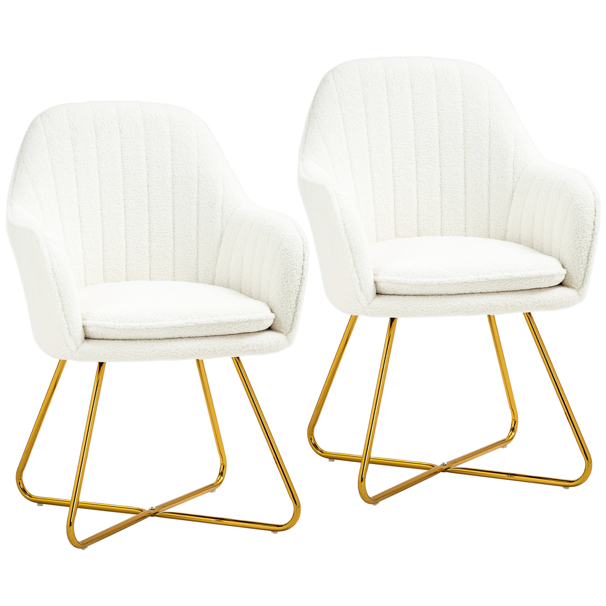 Cream sherpa fleece dining chairs with gold steel legs