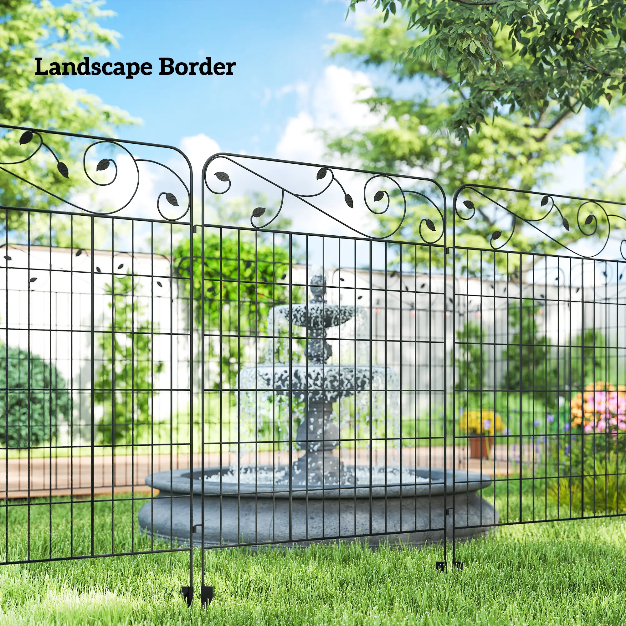 Garden Fence, 4 Pack Steel Fence Panels, 11.5 L x 43" H, Rust-Resistant Decorative Border Flower Edging for Yard, Landscape, Patio, Outdoor Decor, Square Vines