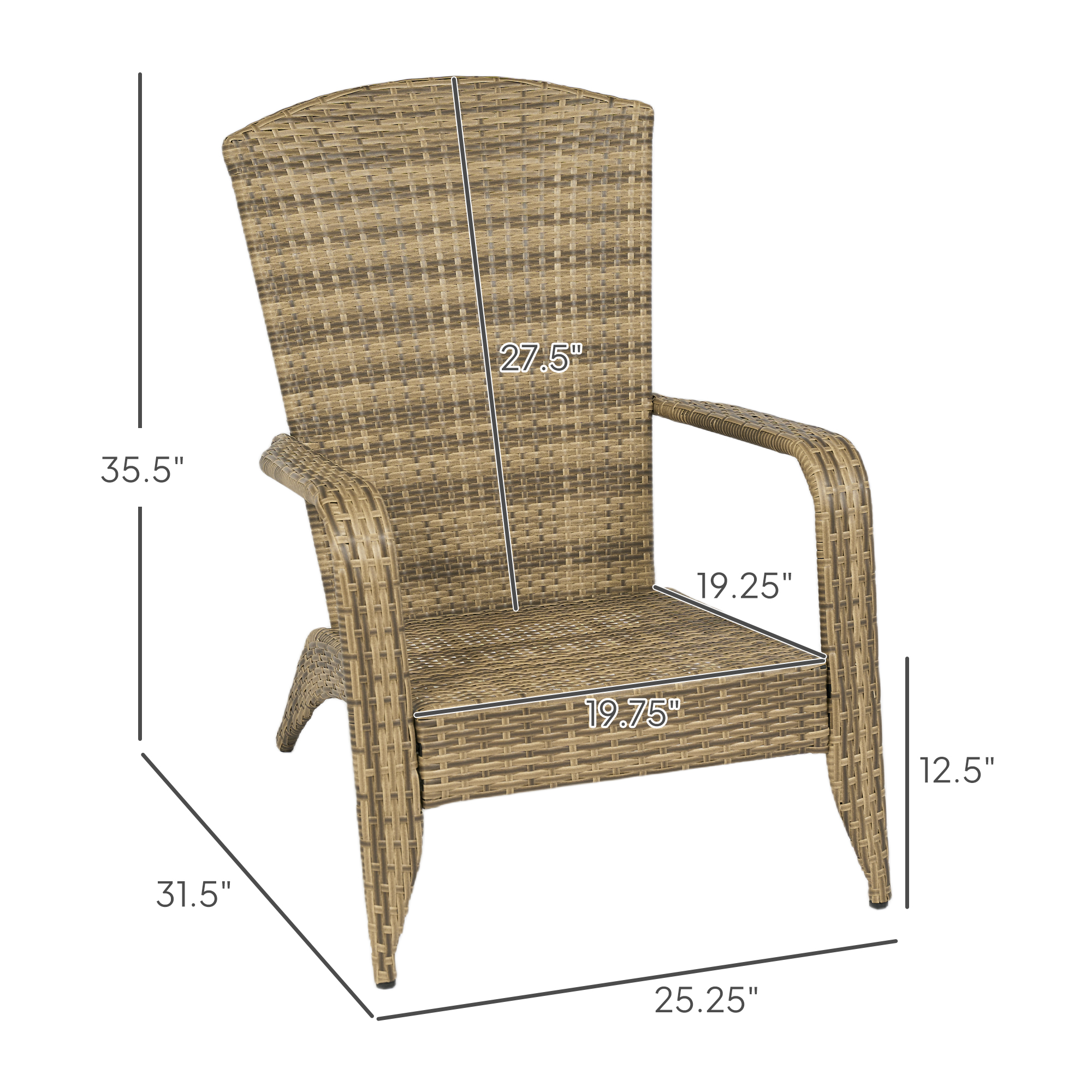 Patio Adirondack Chair with Rattan Wicker, Soft Cushions, Tall Curved Backrest for Deck or Garden, Dark Blue - Image 4