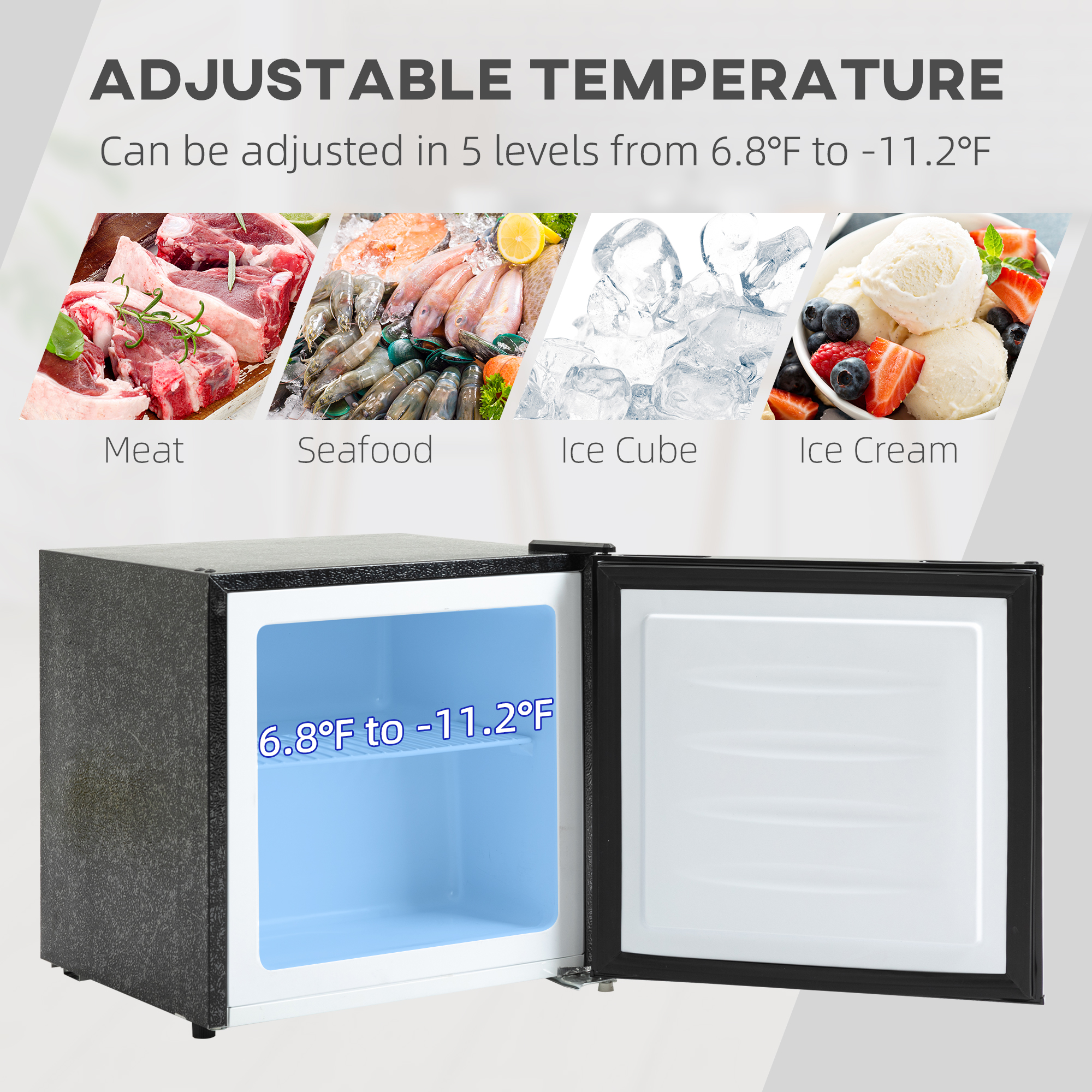  Mini Freezer Countertop, 1.1 Cu.Ft Compact Upright Freezer with Removable Shelves, Reversible Door for Home, Dorm, Apartment and Office, Black