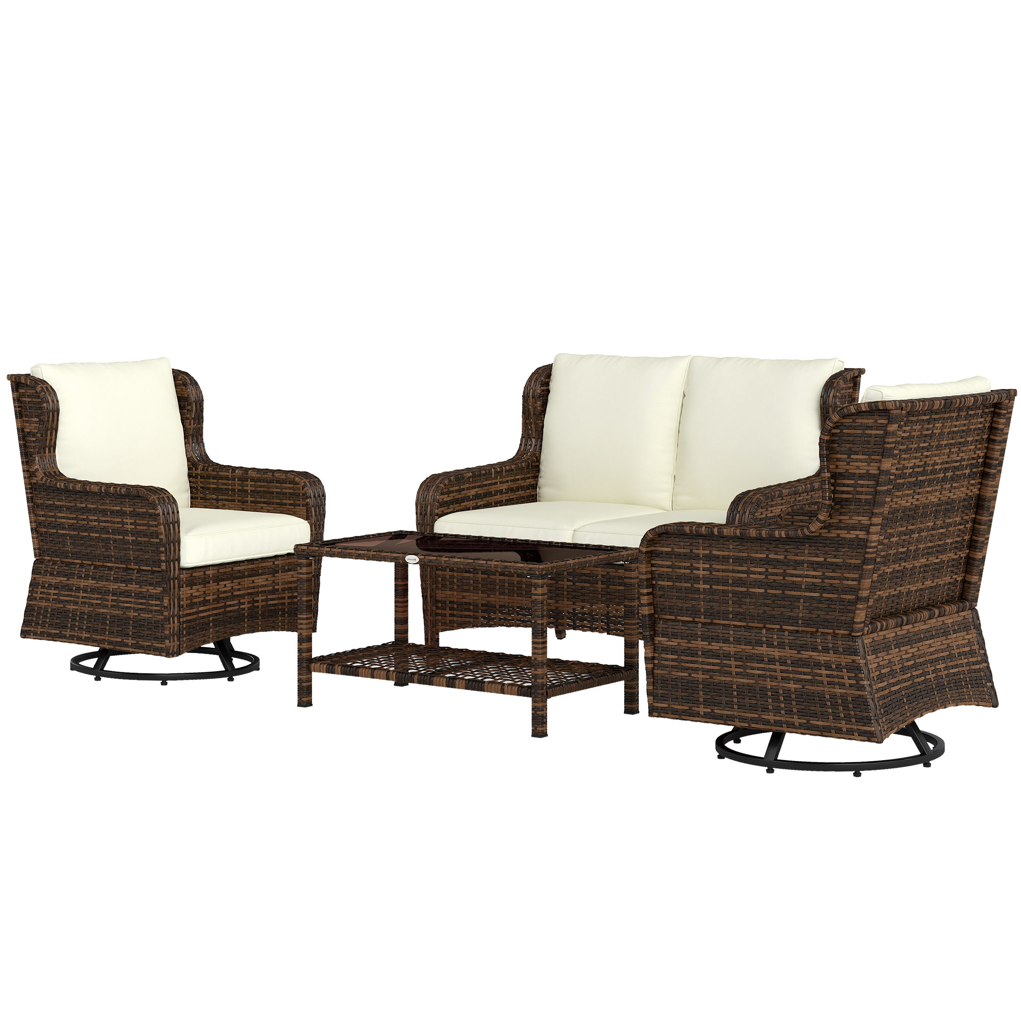 4PC Wicker Patio Set w/ Swivel Glider Chairs Loveseat & Table Cushions
