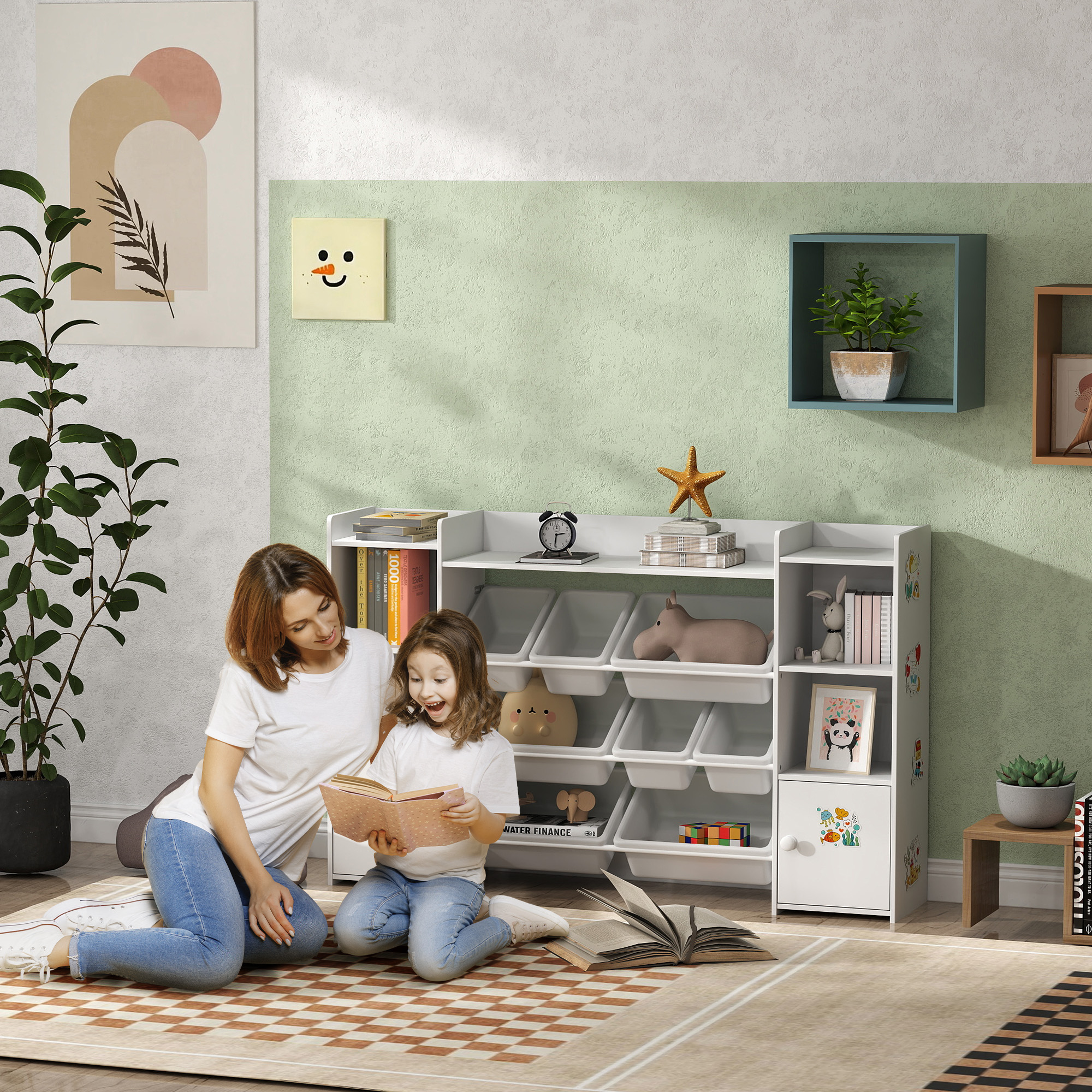 Kids Toy Organizers And Storage With 8 Removable Bins Bookshelf, White — image 2