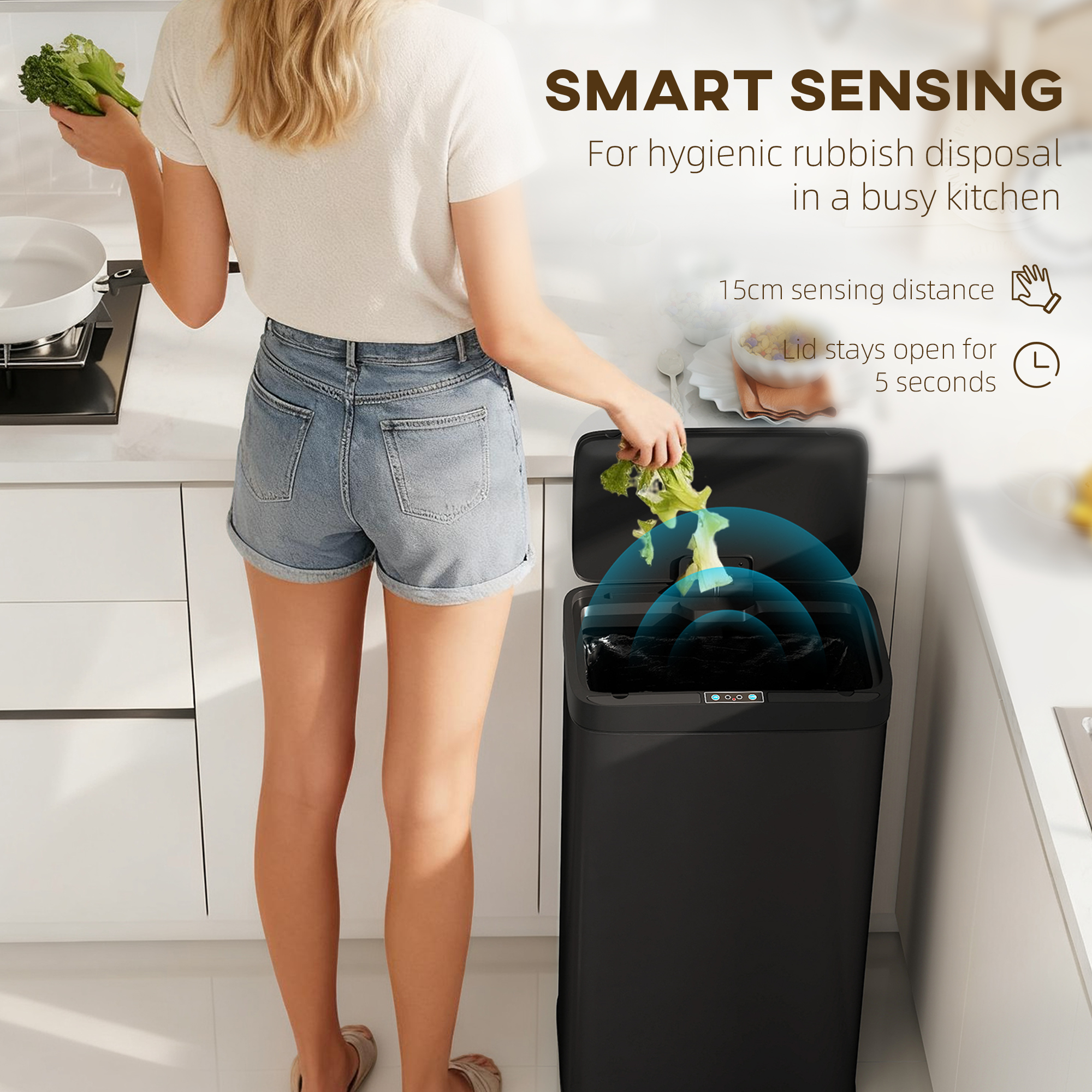 45L Kitchen Sensor Bin - Black — image 2