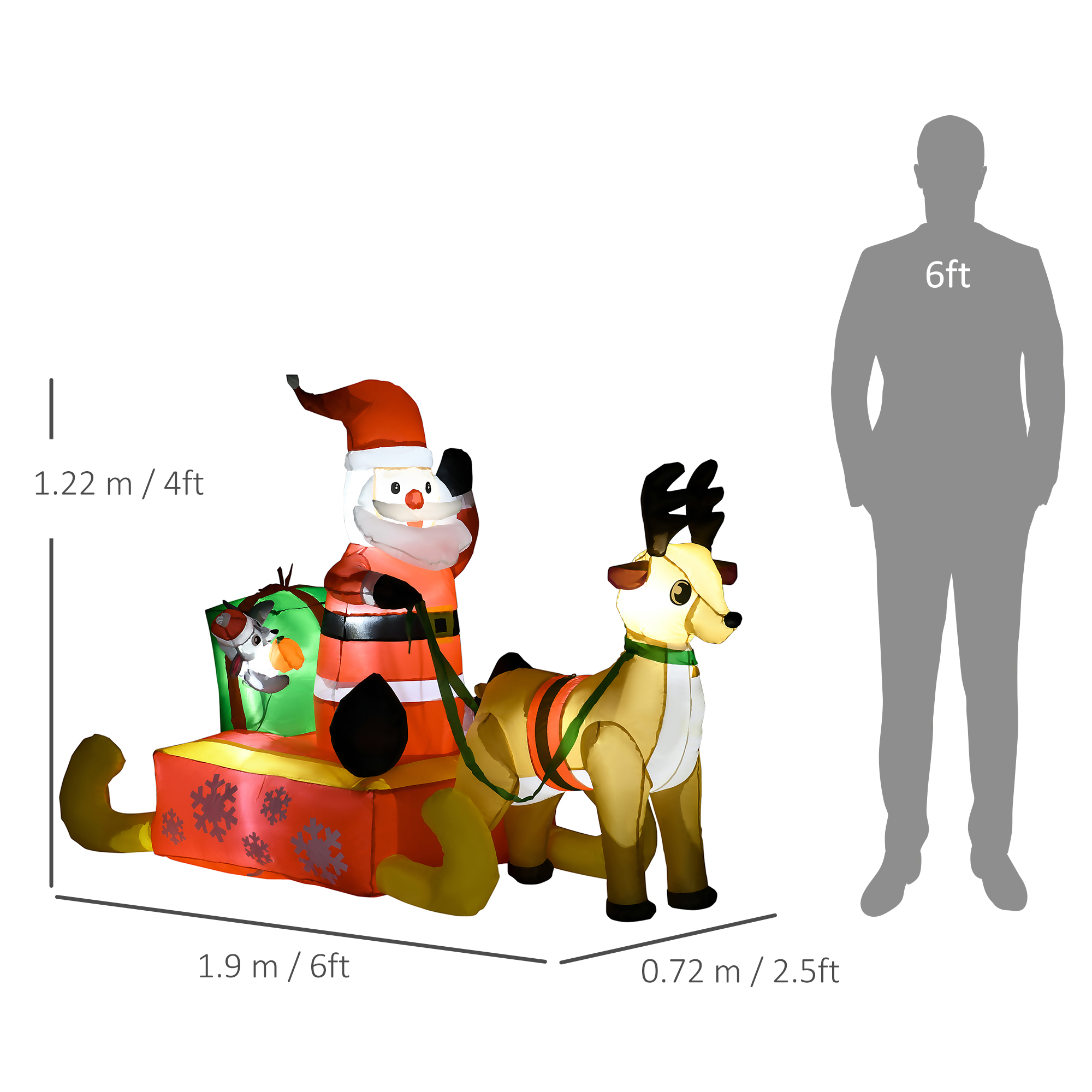 4ft Christmas Inflatable Santa Claus Sledge Sleigh Reindeer Blow Up Decoration — image 5