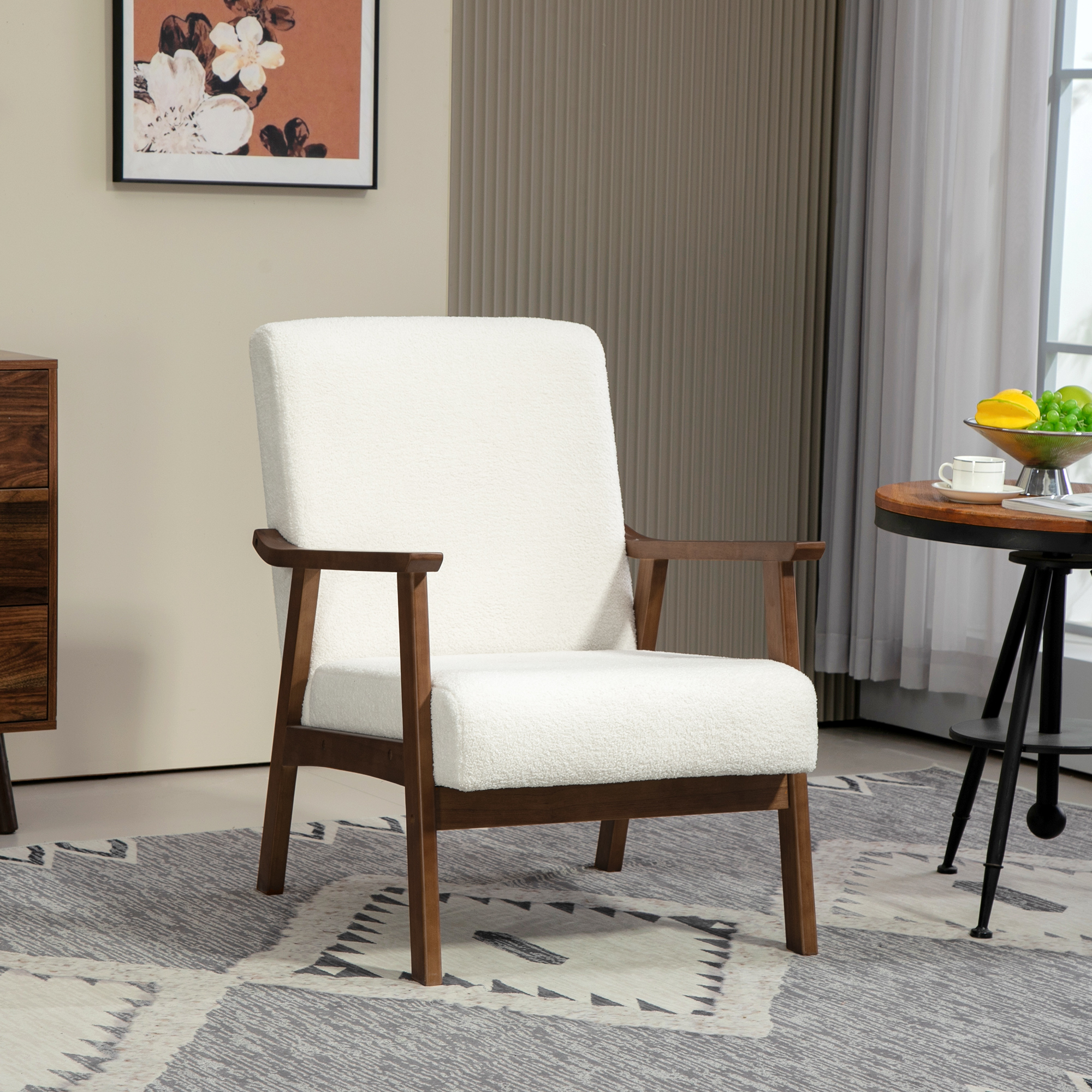 Boucle Seat Mid Century Accent Chair - White — image 4