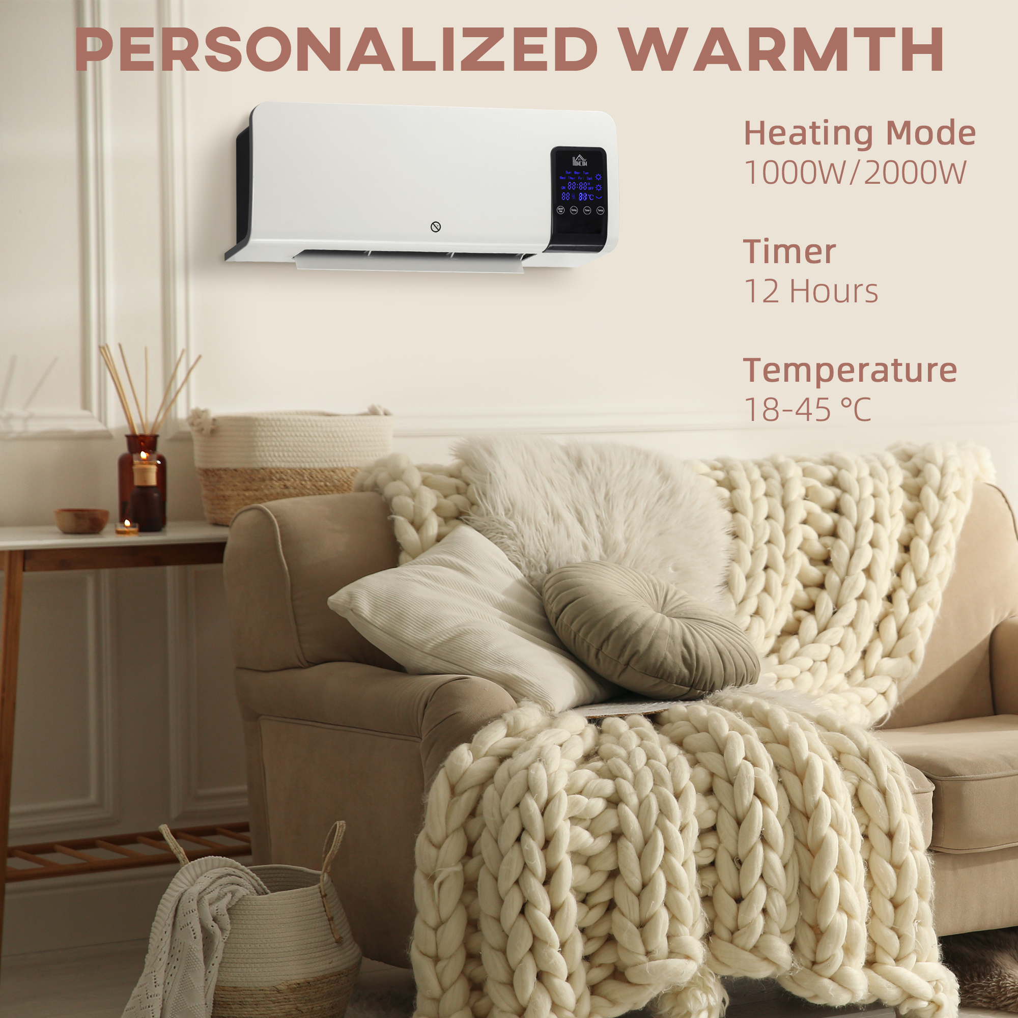 2000W Wall-Mounted Heater, 18-45 Temperature, White — image 4