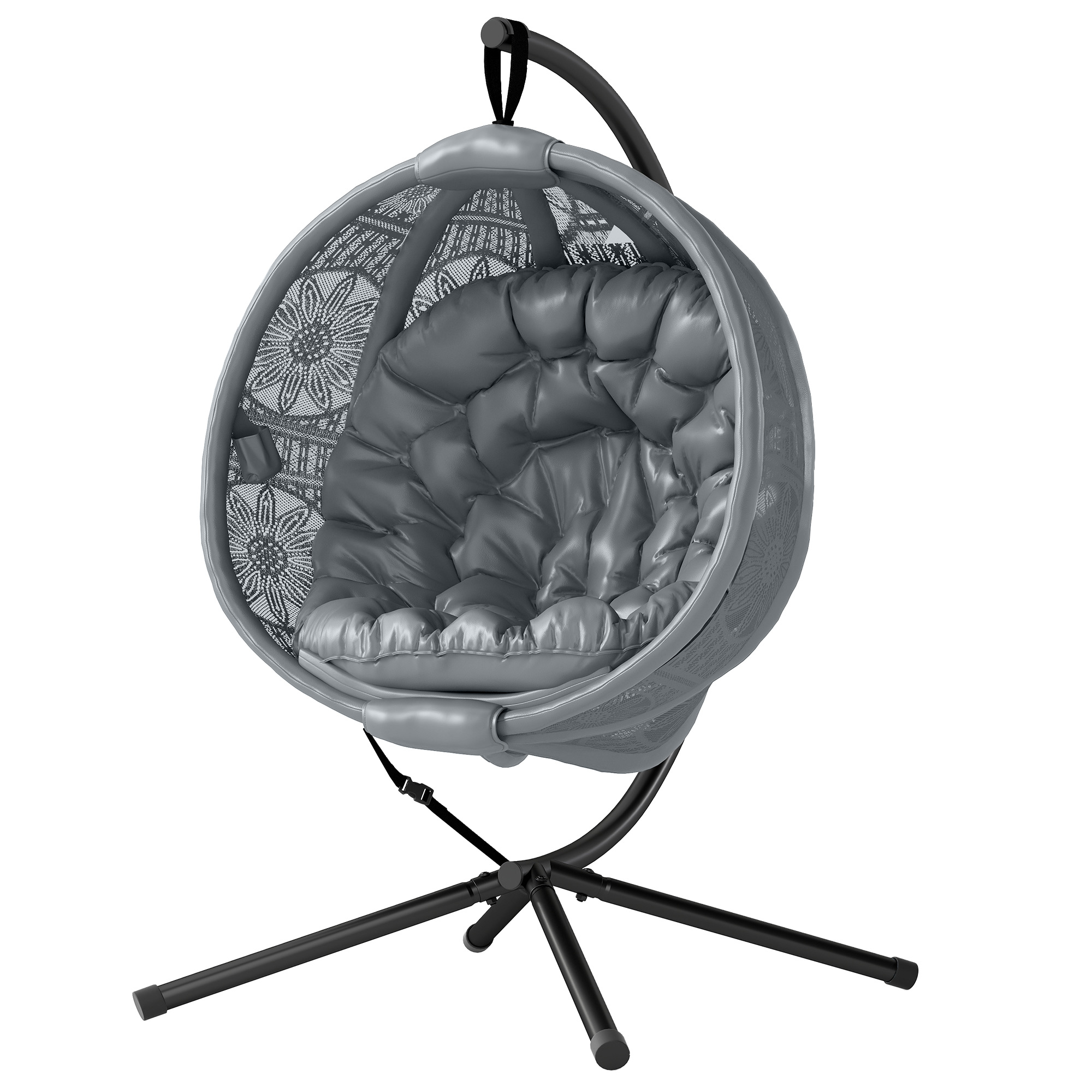 Round Egg Basket Chair, With Steel Stand, Charcoal Grey