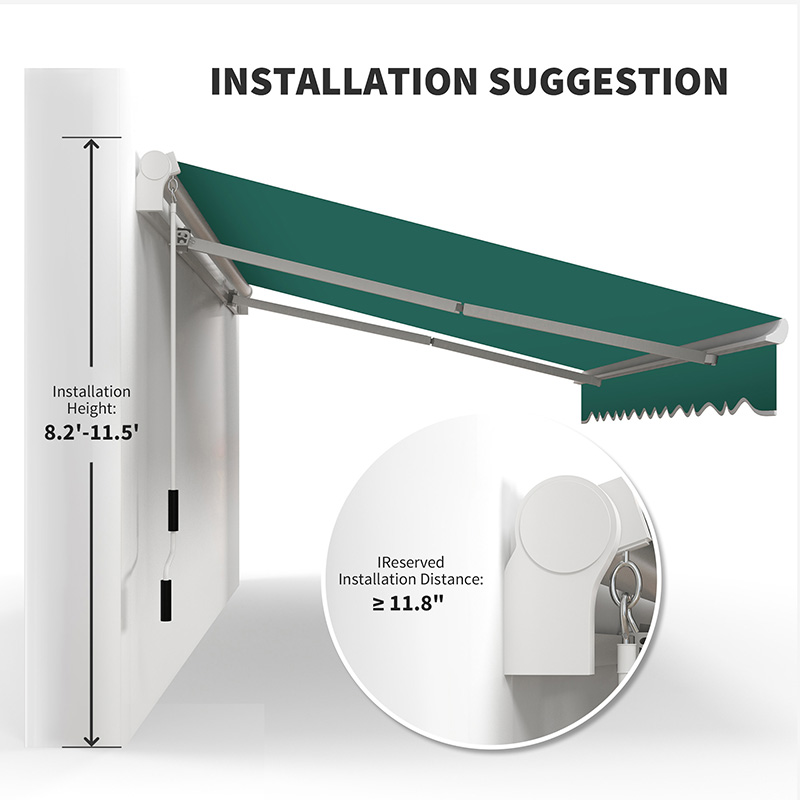 13′ x 8′ Retractable Awning, Patio Awnings, Sunshade Shelter w/ Manual Crank Handle, UV & Water-Resistant Fabric and Aluminum Frame for Deck, Balcony, Yard, Green