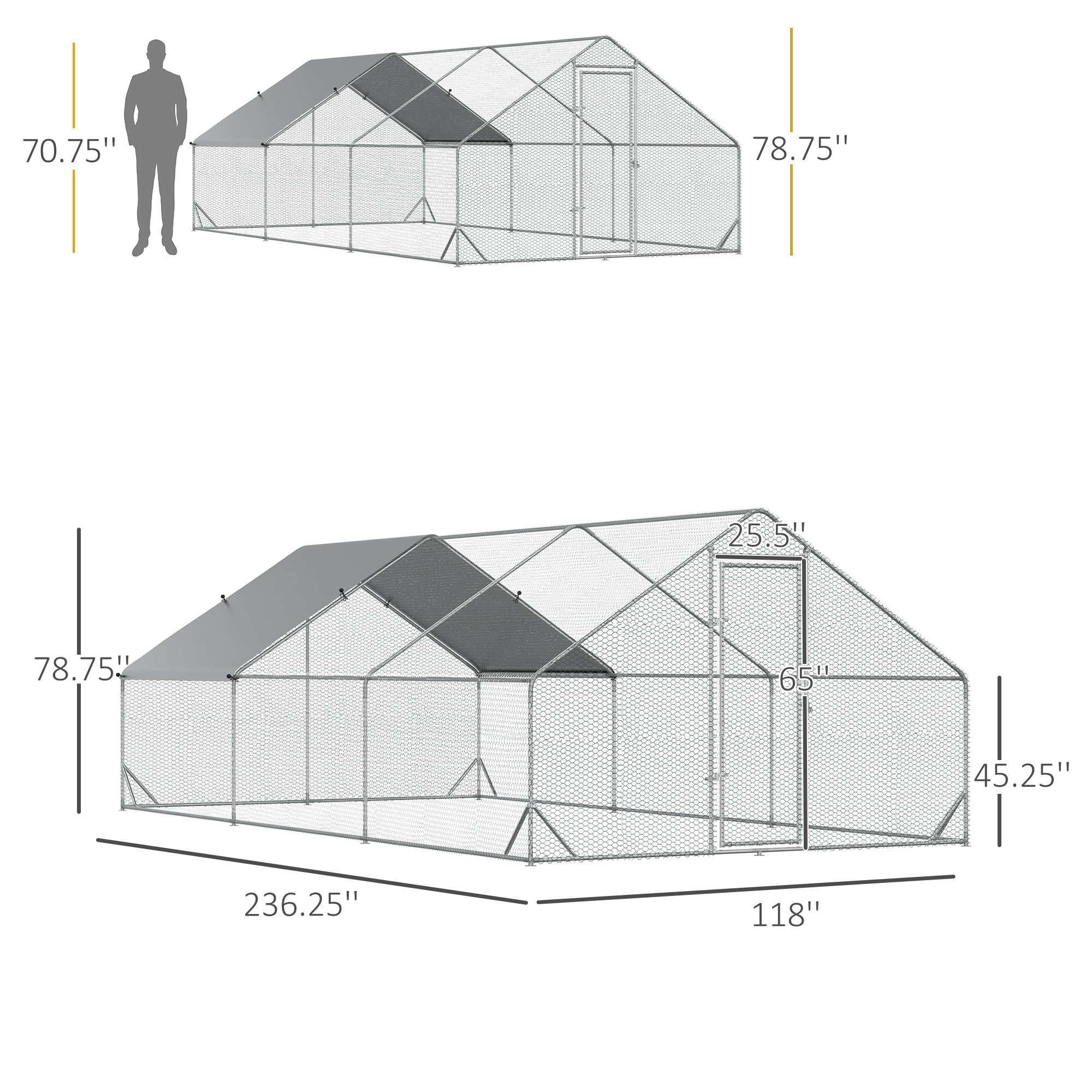 10’ x 20’ x 6.5’ Chicken Coop Cage, Outdoor Hen House w/Cover & Lockable Door