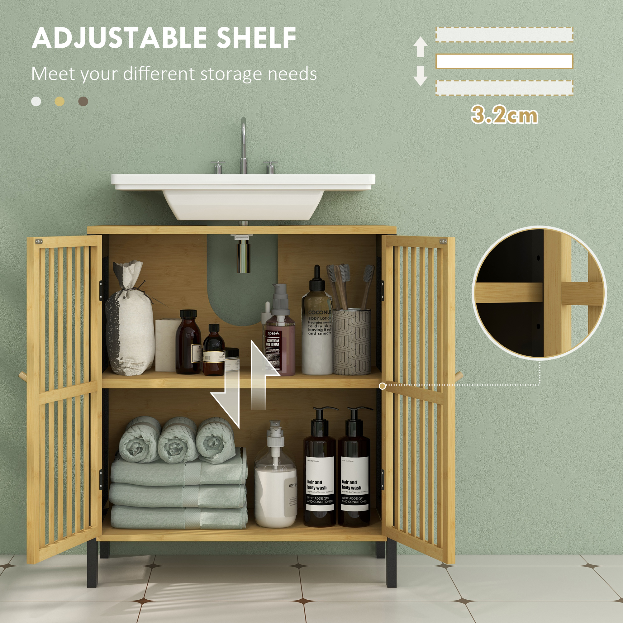Bamboo-Blend Retro Cut-Out Under Sink Cabinet — image 4