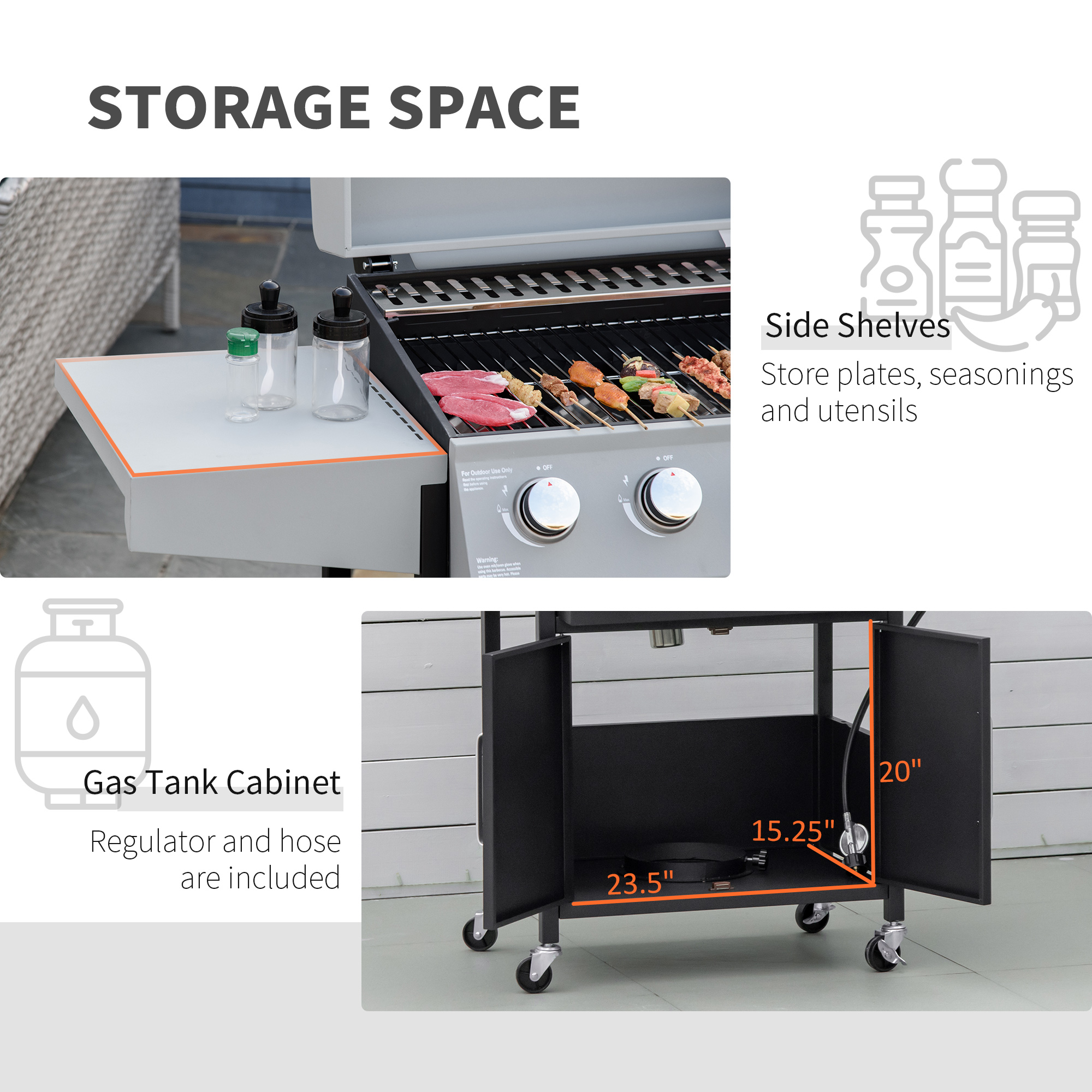 52″ Barbecue Grill with Wheels 4+1 Burner Liquid Propane Gas Grill Outdoor Cabinet Style BBQ Trolley w/ Side Burner, Warming Rack, Storage Cabinet