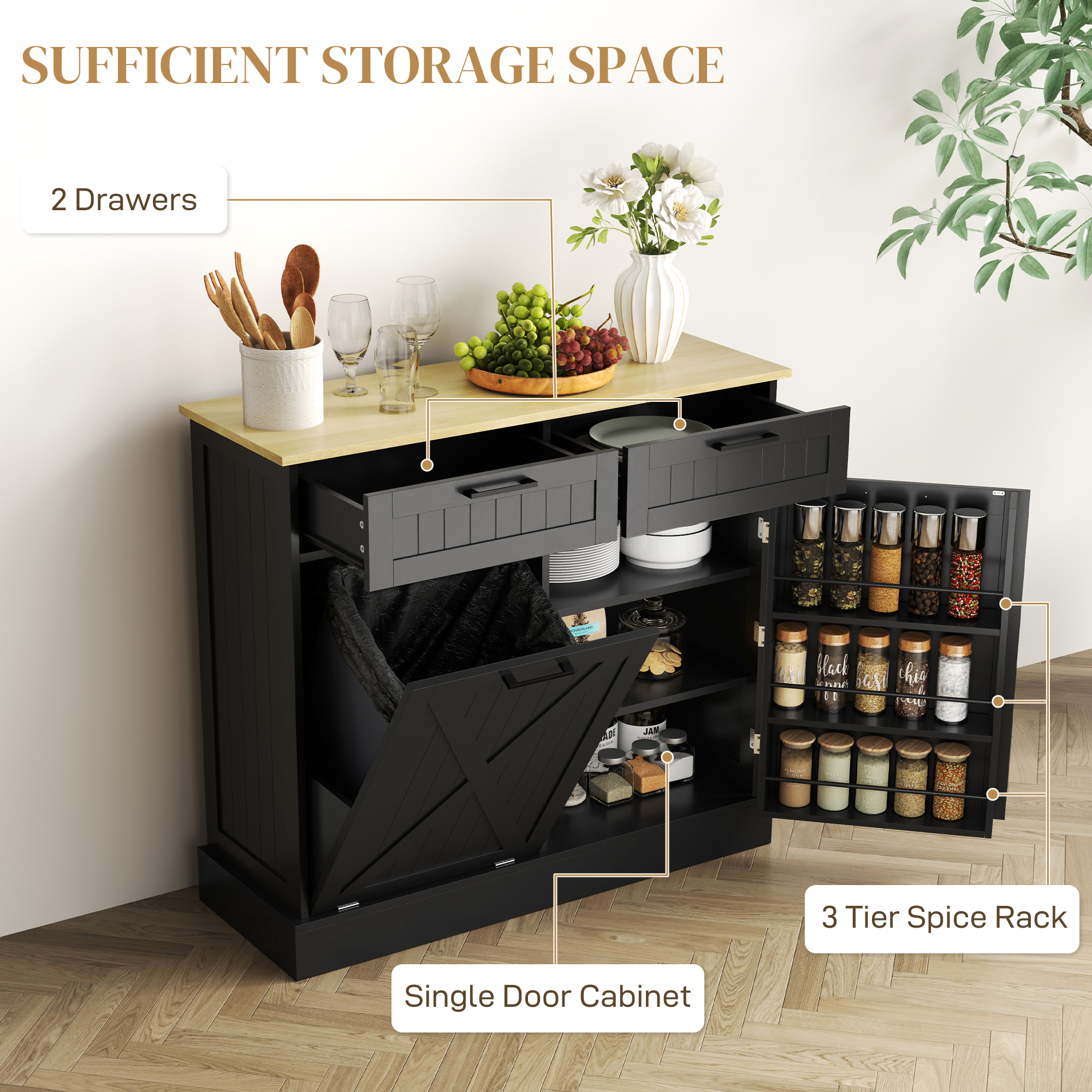 10 Gallon Farmhouse Kitchen Cabinet with Hidden Trash Can view 7