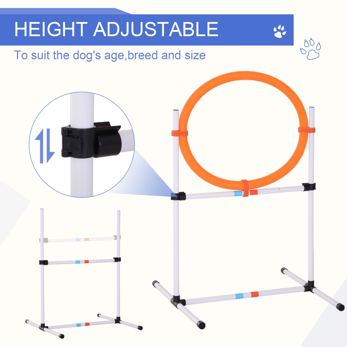  Portable Pet Agility Pet Training Set Dog Obstacle Exercise Adjustable Jump Ring High Jumper w/ Carry Bag