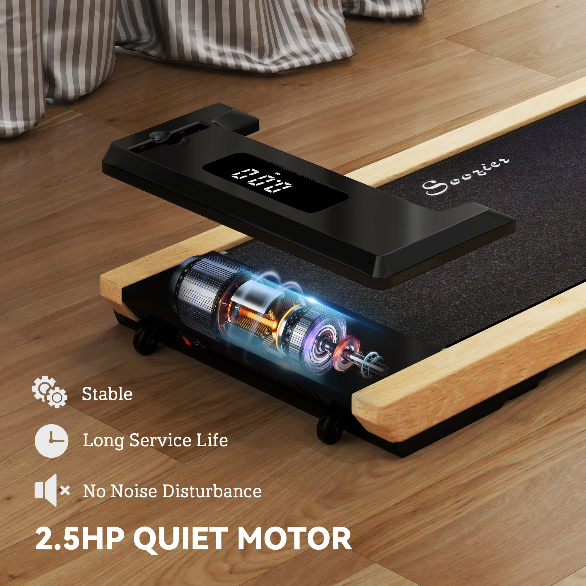 2.5HP Walking Pad — Wood Under Desk Treadmill with Remote — photo 3