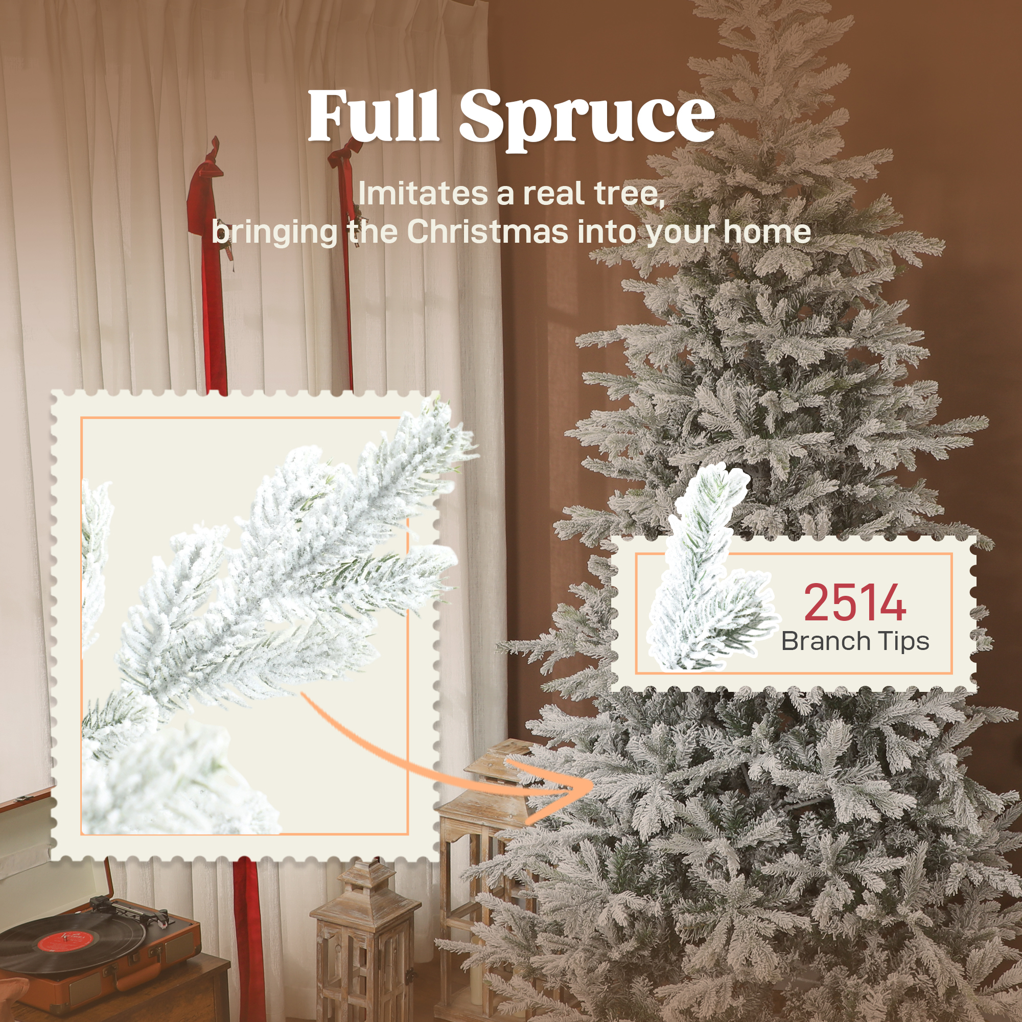 9 ft Artificial Frosted Christmas Tree with Realistic Branches, Wide Full Spruce, Hinged Xmas Tree, Easy Assembly — foto 3