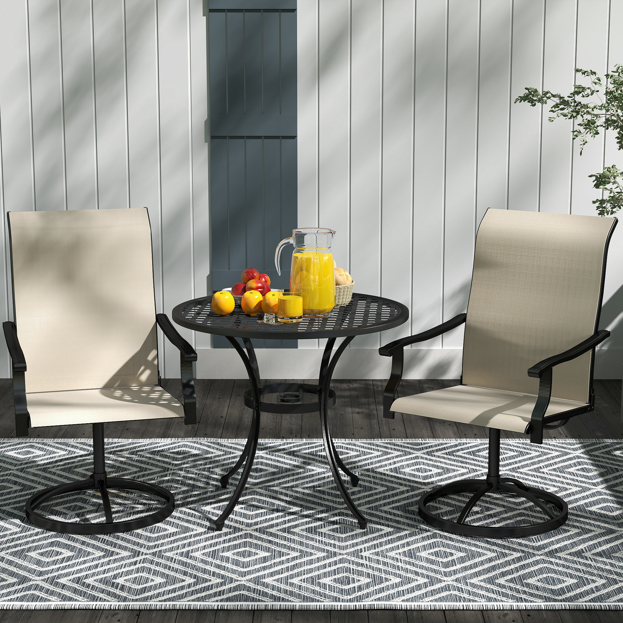 Patio Swivel Chairs Set of 2, High Back Patio Dining Chairs with All-Weather Mesh for Backyard, Lawn, Garden, Beige