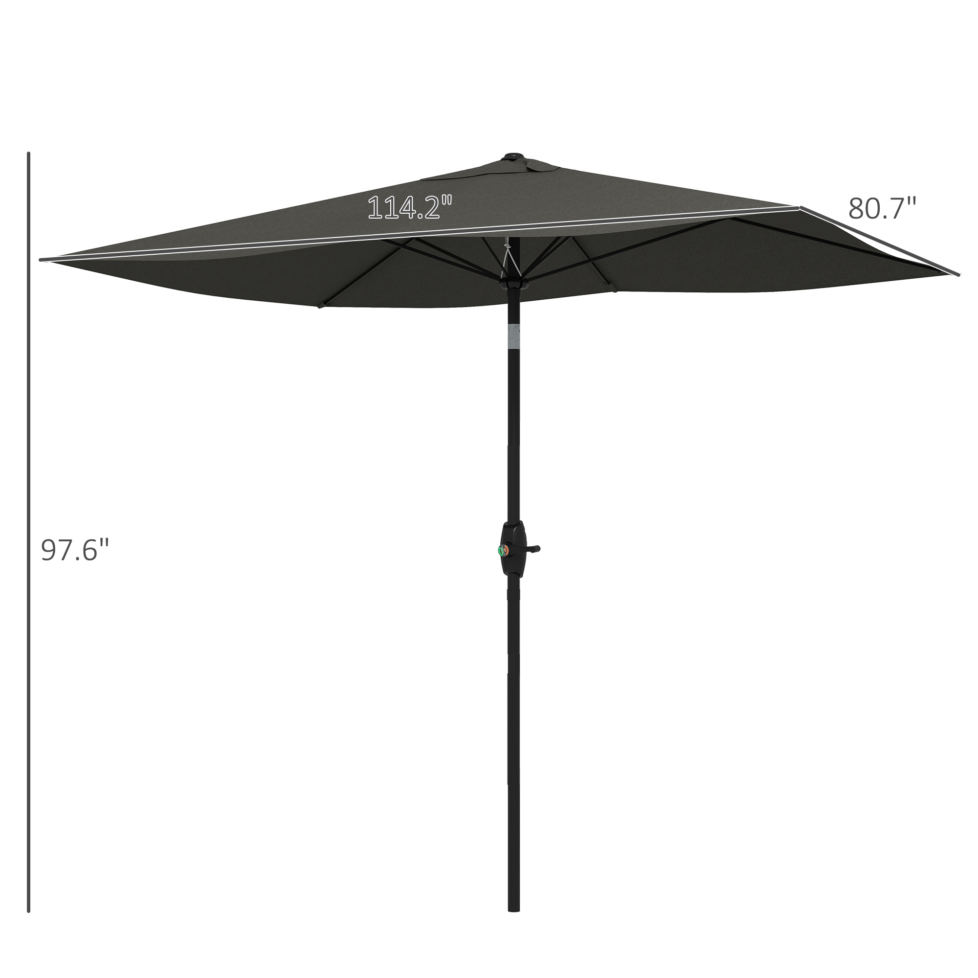 6.5′ x 10′ Rectangular Outdoor Patio Table Market Umbrella with Crank and Push Button Tilt, Dark Gray